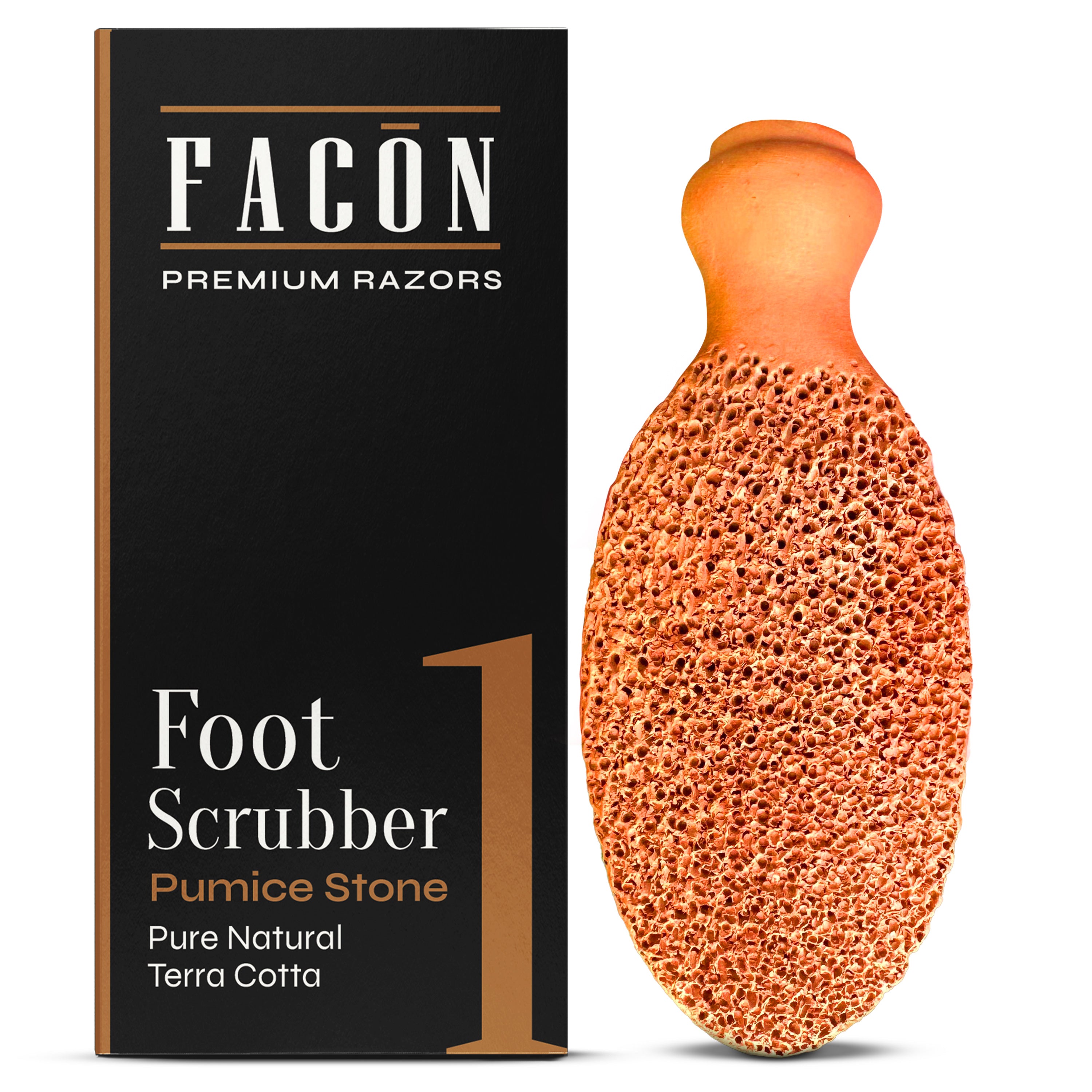 Facón Pumice Stone for Feet Callus Remover - Terra-Cotta Foot Scrubber with 2 Sides, 100% Pure Natural Foot Pumice Stone, Pedicure Pumice Stone Scrubber, Foot Exfoliator, Removes Calluses & Dead Skin