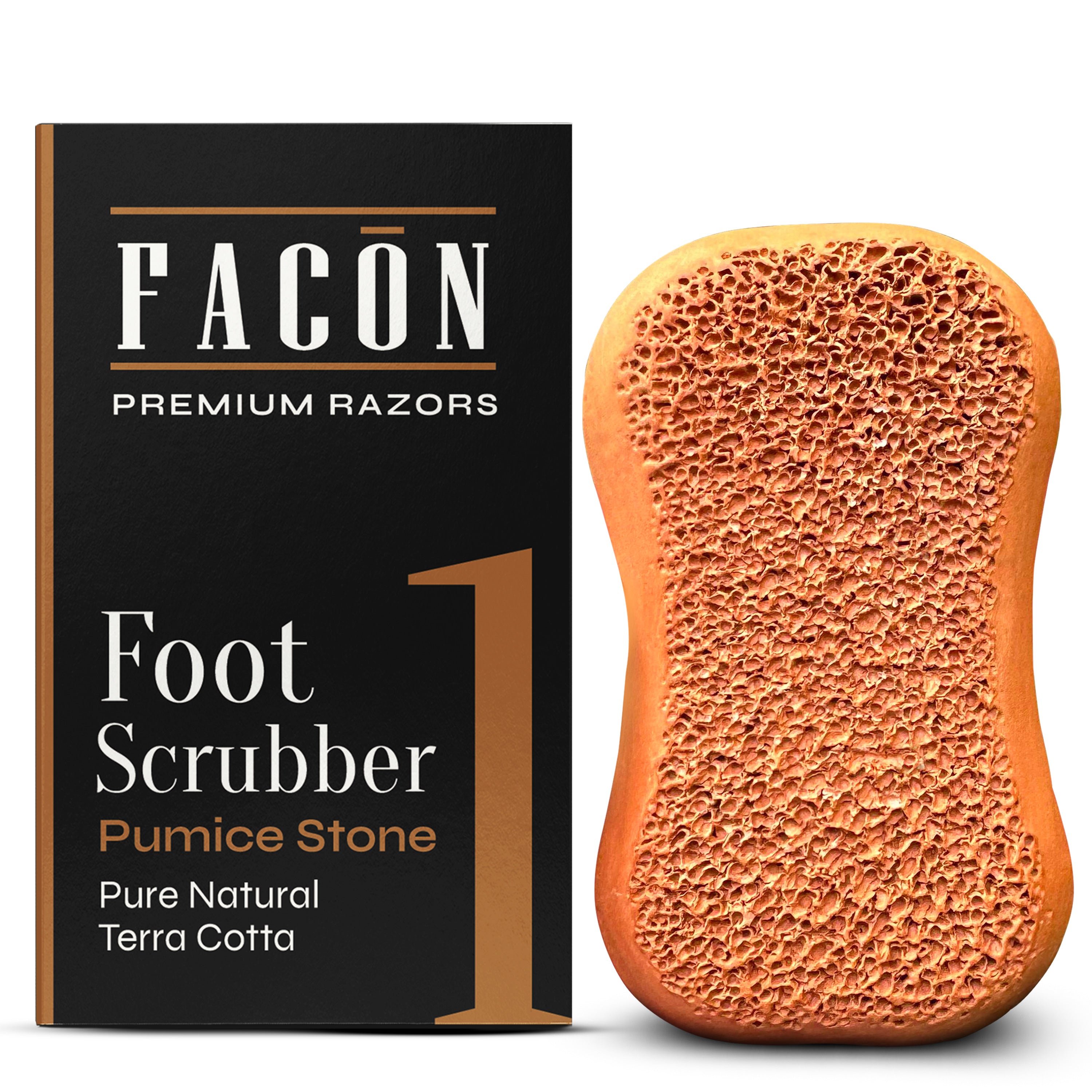 Facón Pumice Stone for Feet Callus Remover - Terra-Cotta Foot Scrubber with 2 Sides, 100% Pure Natural Foot Pumice Stone, Pedicure Pumice Stone Scrubber, Foot Exfoliator, Removes Calluses & Dead Skin