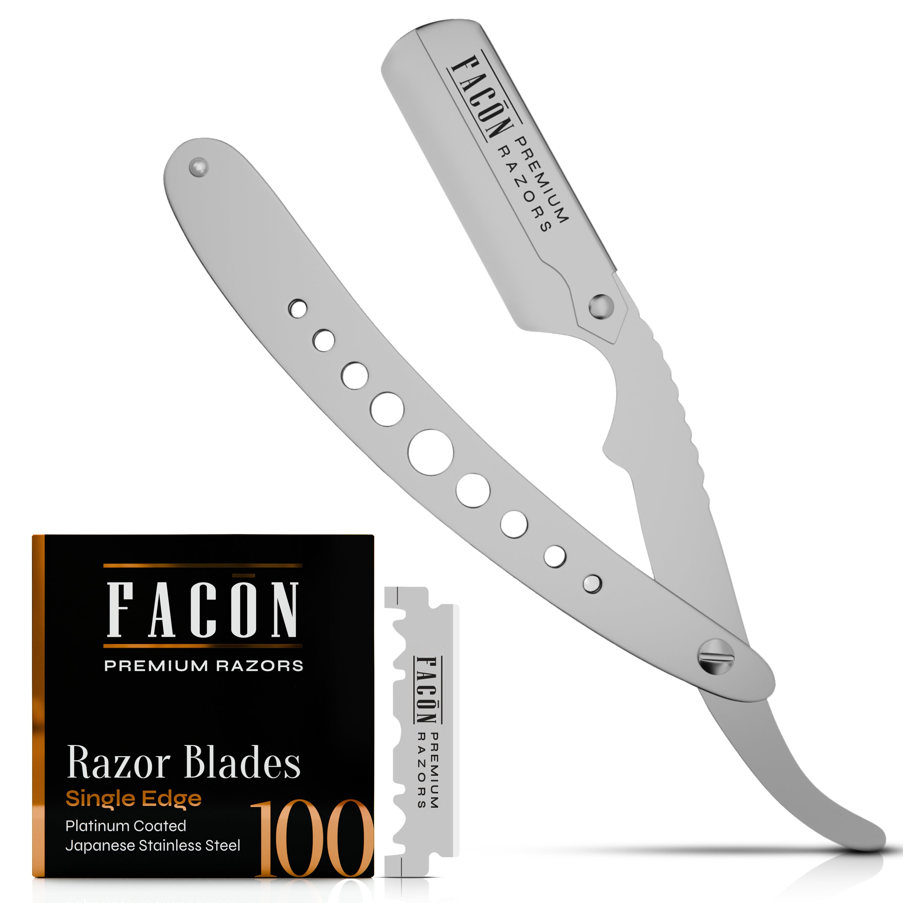 Facón Straight Razors for Men - Professional Barber Straight Edge Razor Kit with 100 Blades, Classic Stainless Steel Barbero Shaver for a Smooth & Precise Shave, Premium Barber Razor for Men's Shaving
