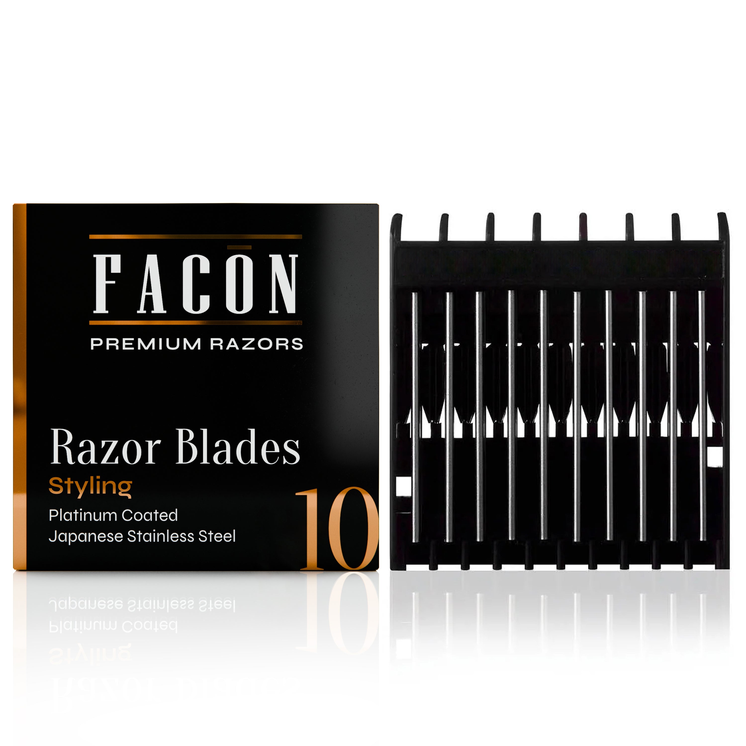Facón Professional Beard Razor for Men Replacement Blades, Premium Razor Blades for Mustache Shaper, Beard Edger & Hair Lineup, Platinum Japanese Stainless Steel for Smooth & Precise Shave - 10 Count