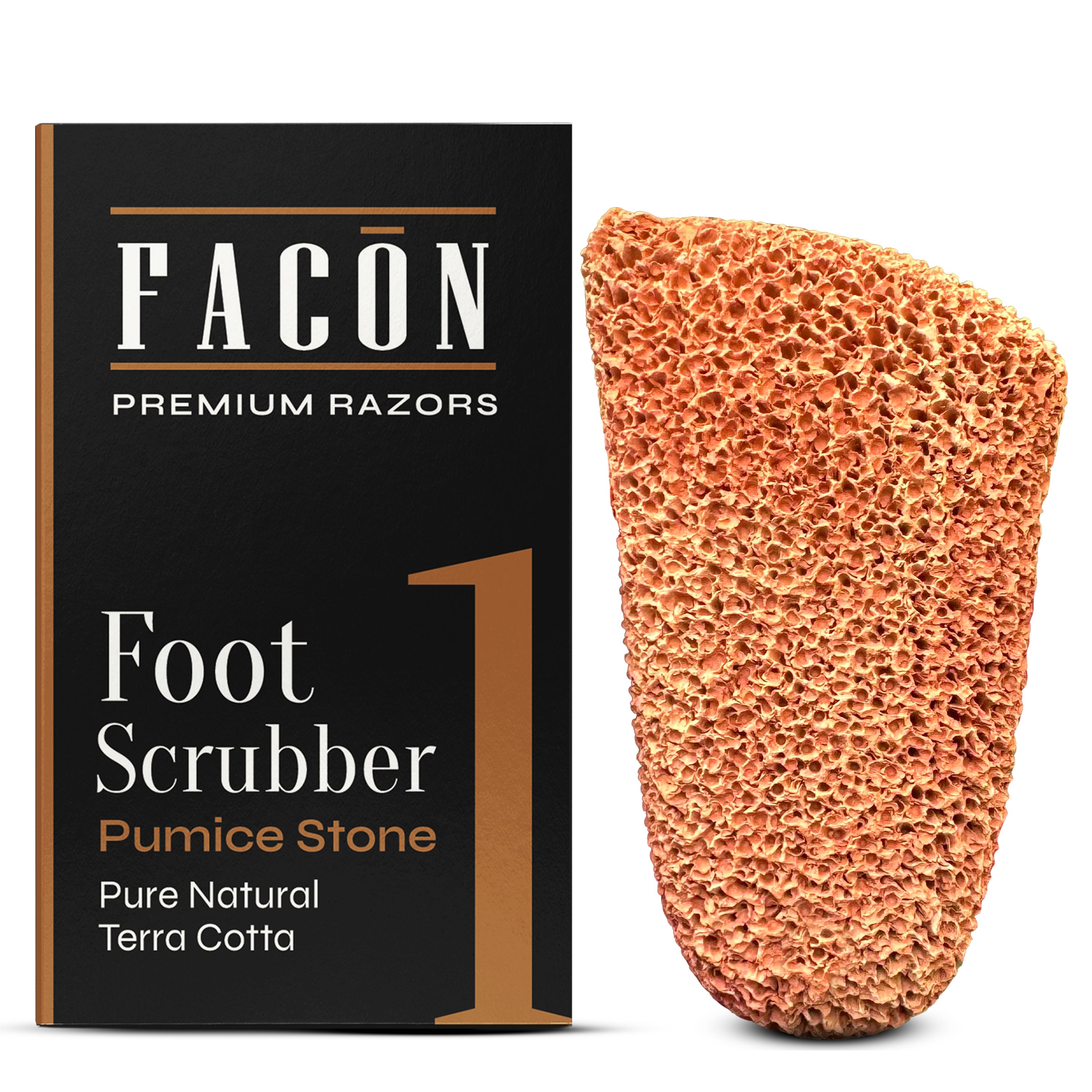 Facón Pumice Stone for Feet Callus Remover - Terra-Cotta Foot Scrubber with 2 Sides, 100% Pure Natural Foot Pumice Stone, Pedicure Pumice Stone Scrubber, Foot Exfoliator, Removes Calluses & Dead Skin