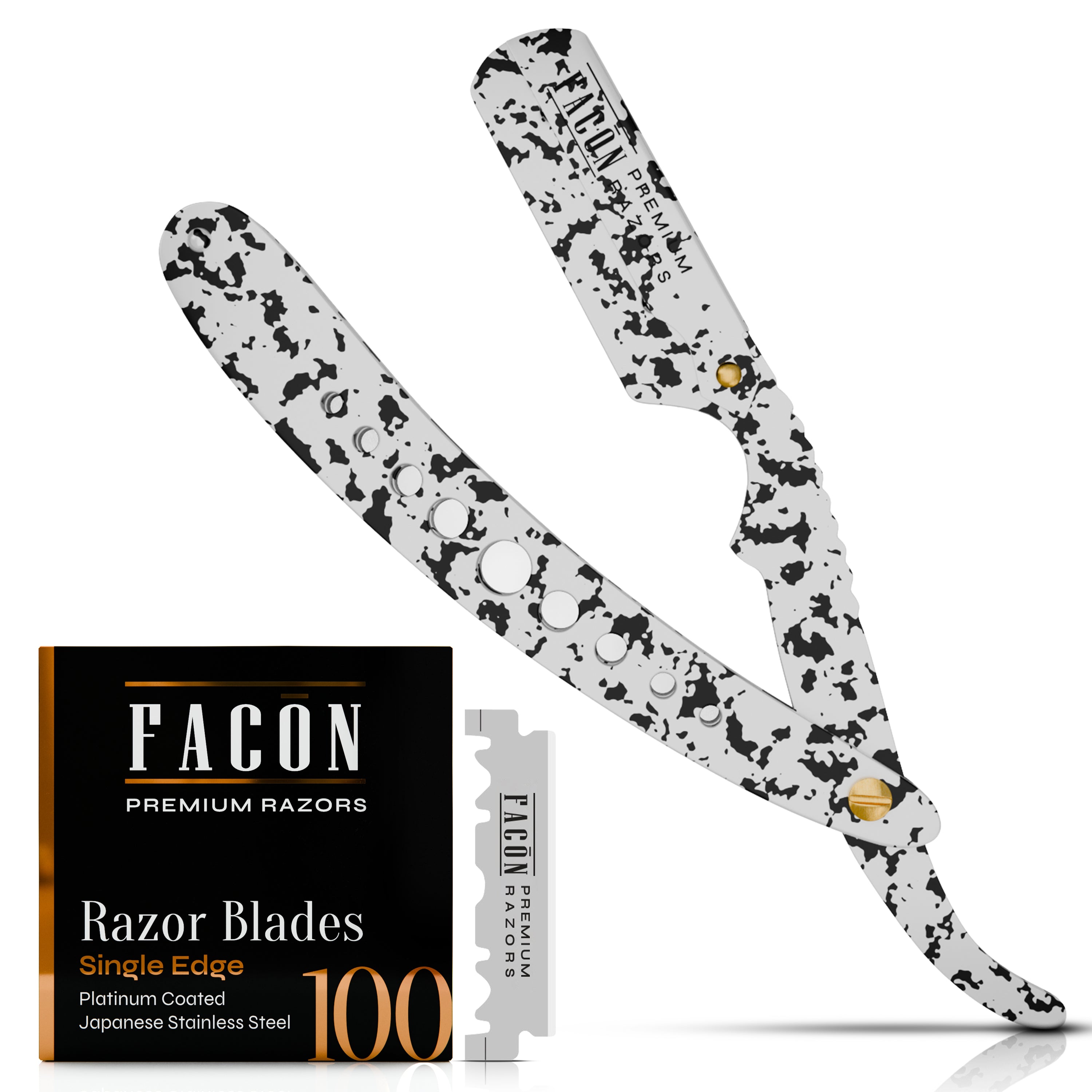 Facón Straight Razors for Men - Professional Barber Straight Edge Razor Kit with 100 Blades, Classic Stainless Steel Barbero Shaver for a Smooth & Precise Shave, Premium Barber Razor for Men's Shaving