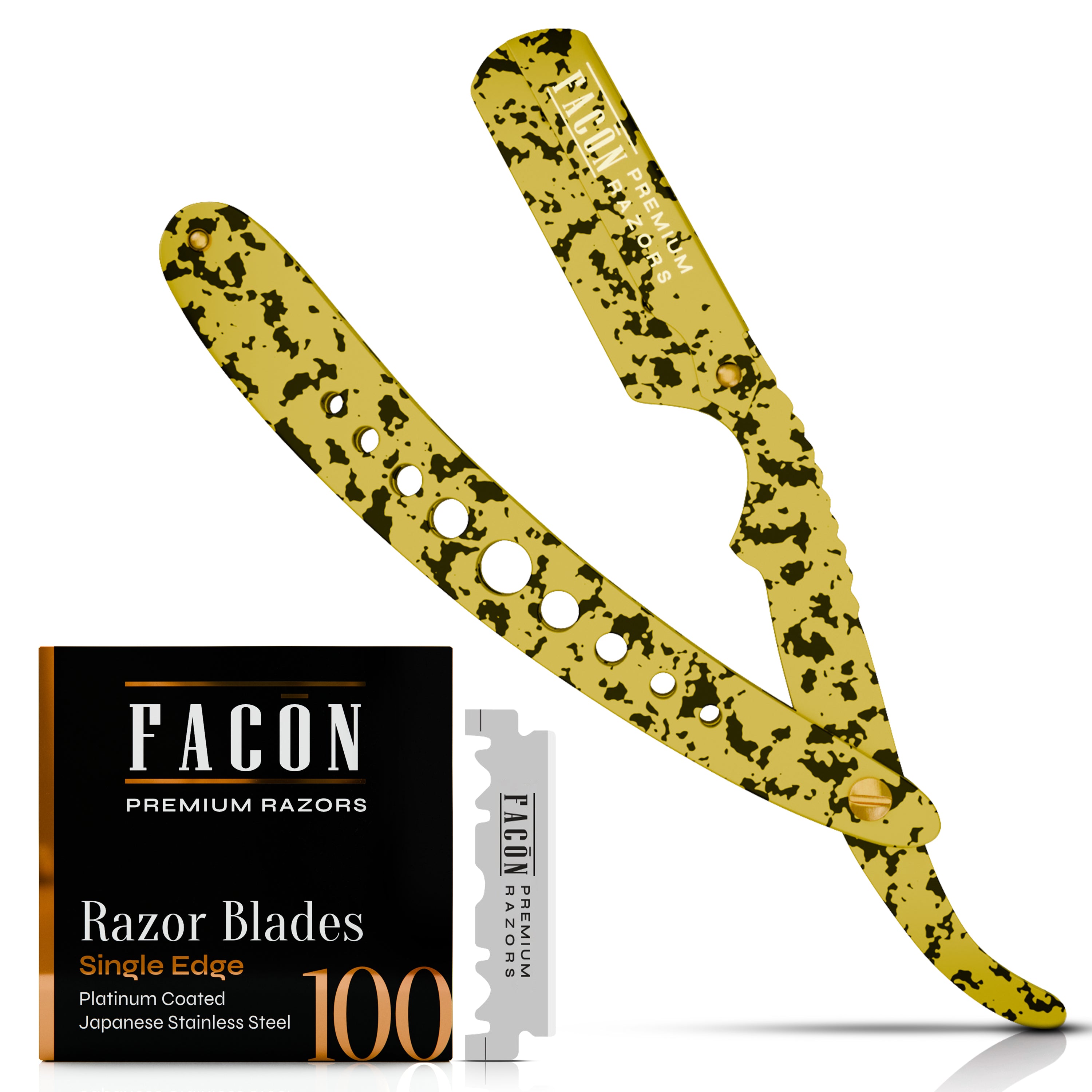 Facón Straight Razors for Men - Professional Barber Straight Edge Razor Kit with 100 Blades, Classic Stainless Steel Barbero Shaver for a Smooth & Precise Shave, Premium Barber Razor for Men's Shaving