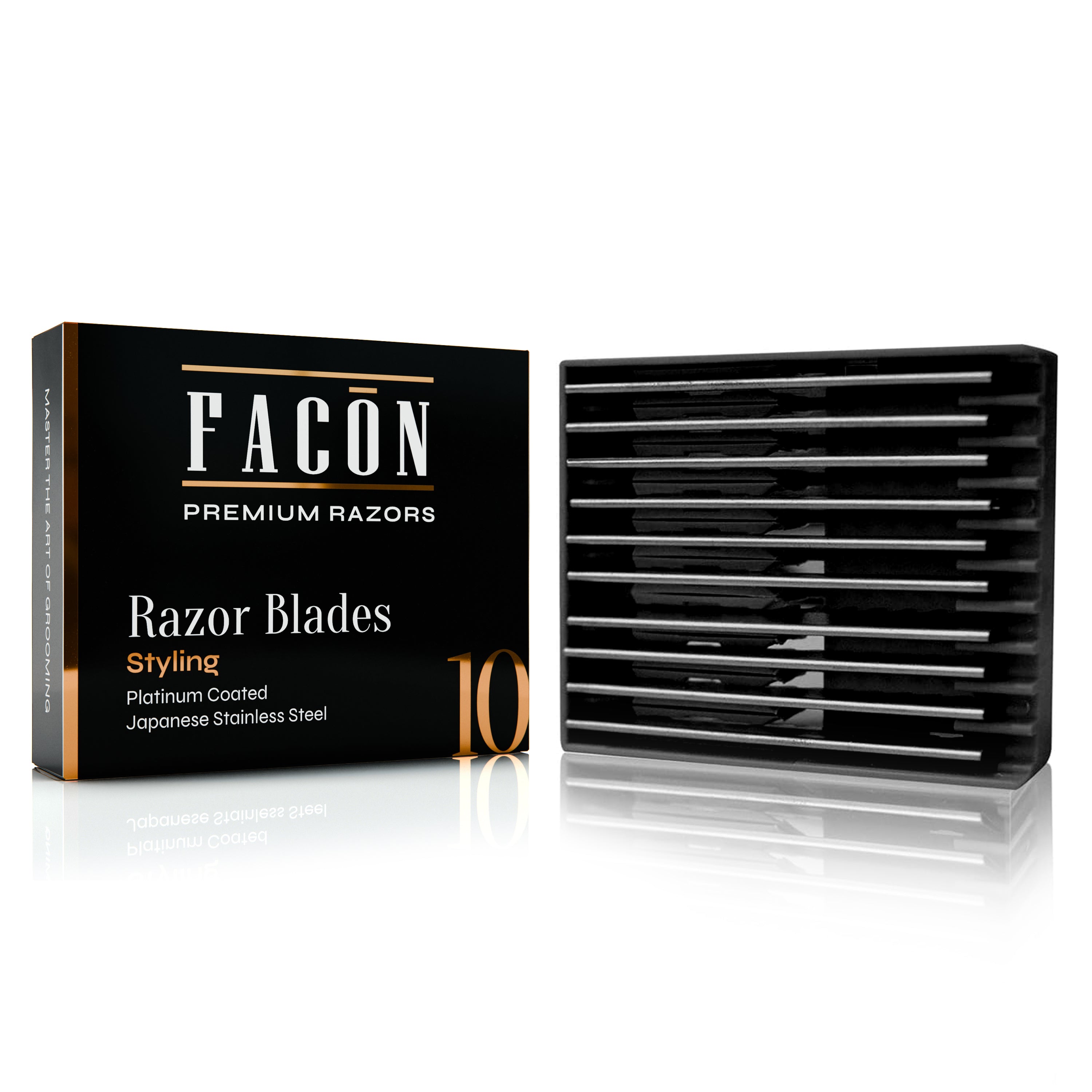 Facón Professional Hair Styling Razor Replacement Blades, Faether Razor Blades for Thinning Texturizing Layering Cutting Hair, Premium Platinum Japanese Stainless Steel for Salon Hairstyling- 10 Count