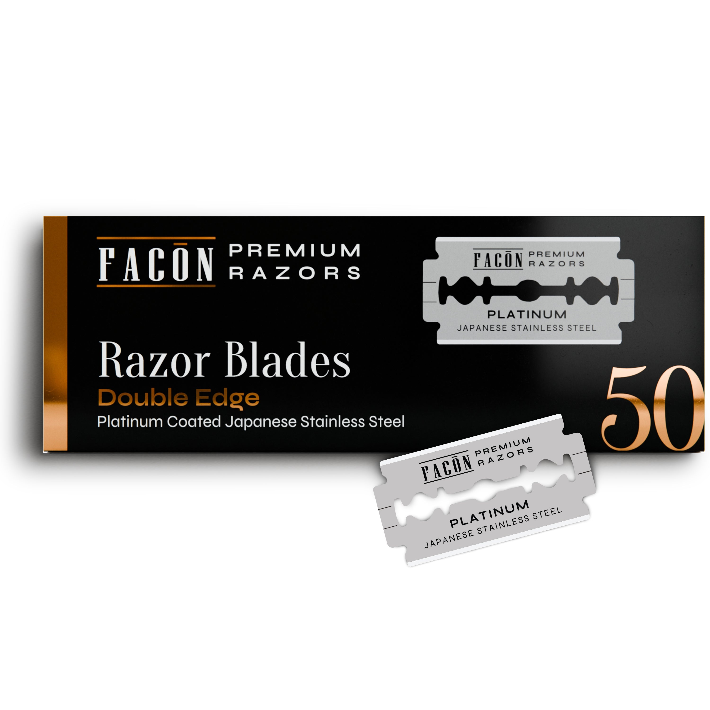 50 Facón Double Edge Razor Blades for Safety Razor, Safety Razor Blades for Shaving, Platinum Japanese Stainless Steel for Smooth & Precise Shave, Premium Replacement Razor Blade for Men & Women