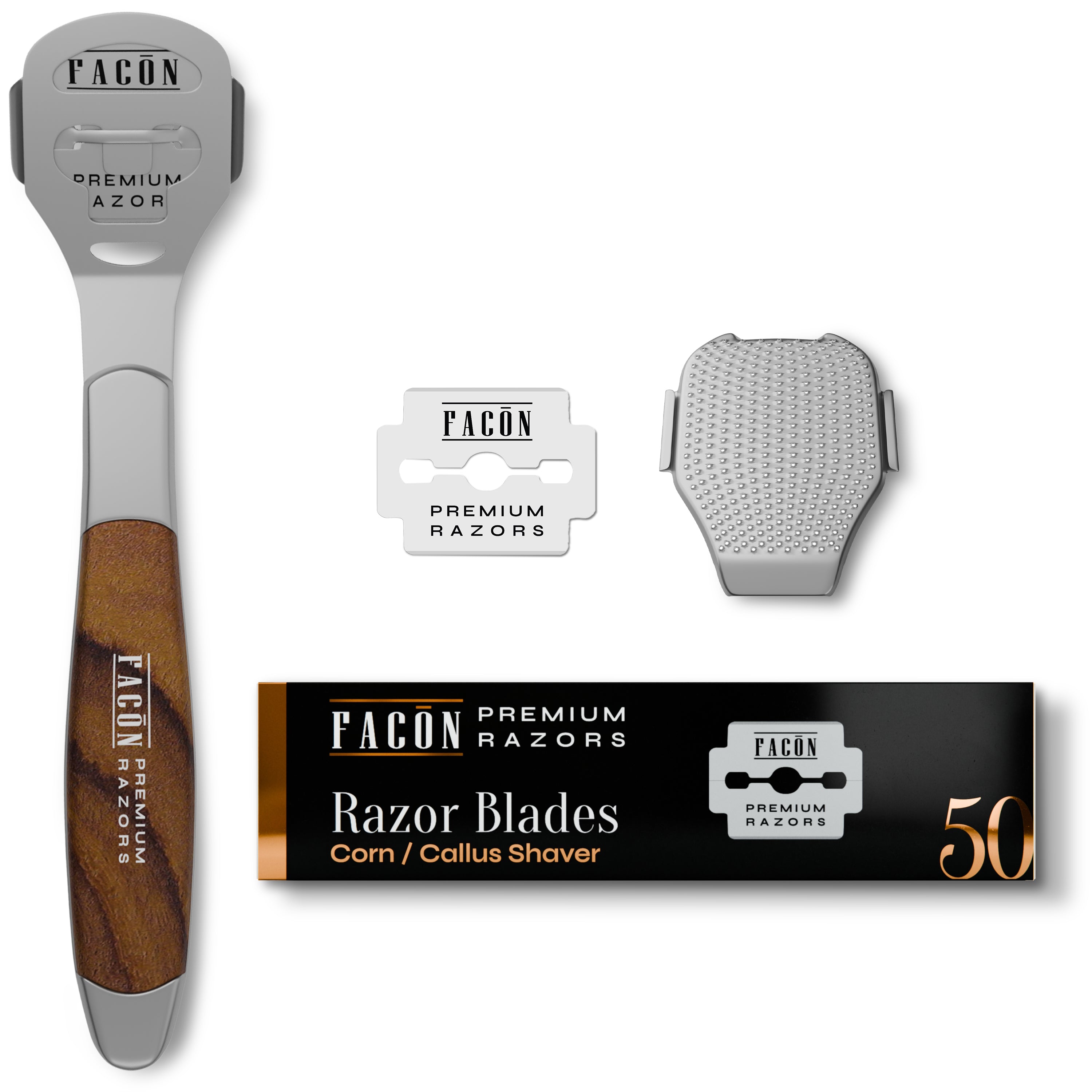 Facón Professional Callus Shaver Remover with 50 Blades, Pedicure Razor for Feet & Hands, Foot Razor for Callus Removal, Callus Blade Remover, Corn Shaver, Surgical Grade Premium Stainless Steel Tool