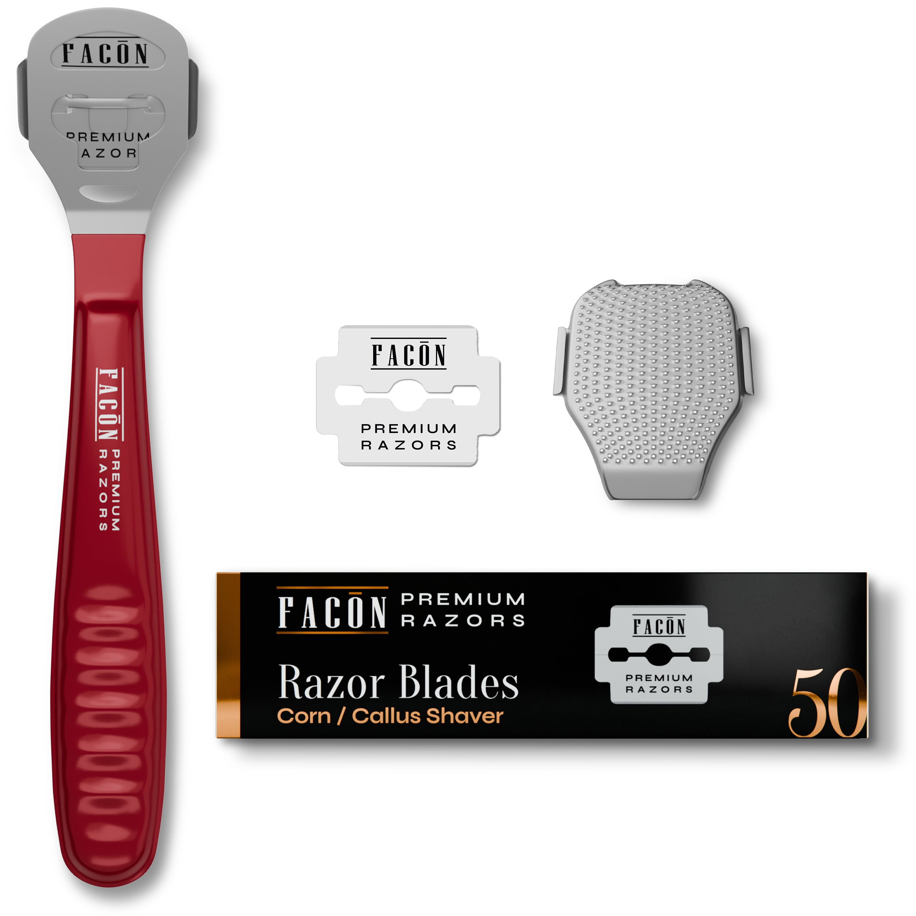 Facón Professional Callus Shaver Remover with 50 Blades, Pedicure Razor for Feet & Hands, Foot Razor for Callus Removal, Callus Blade Remover, Corn Shaver, Surgical Grade Premium Stainless Steel Tool