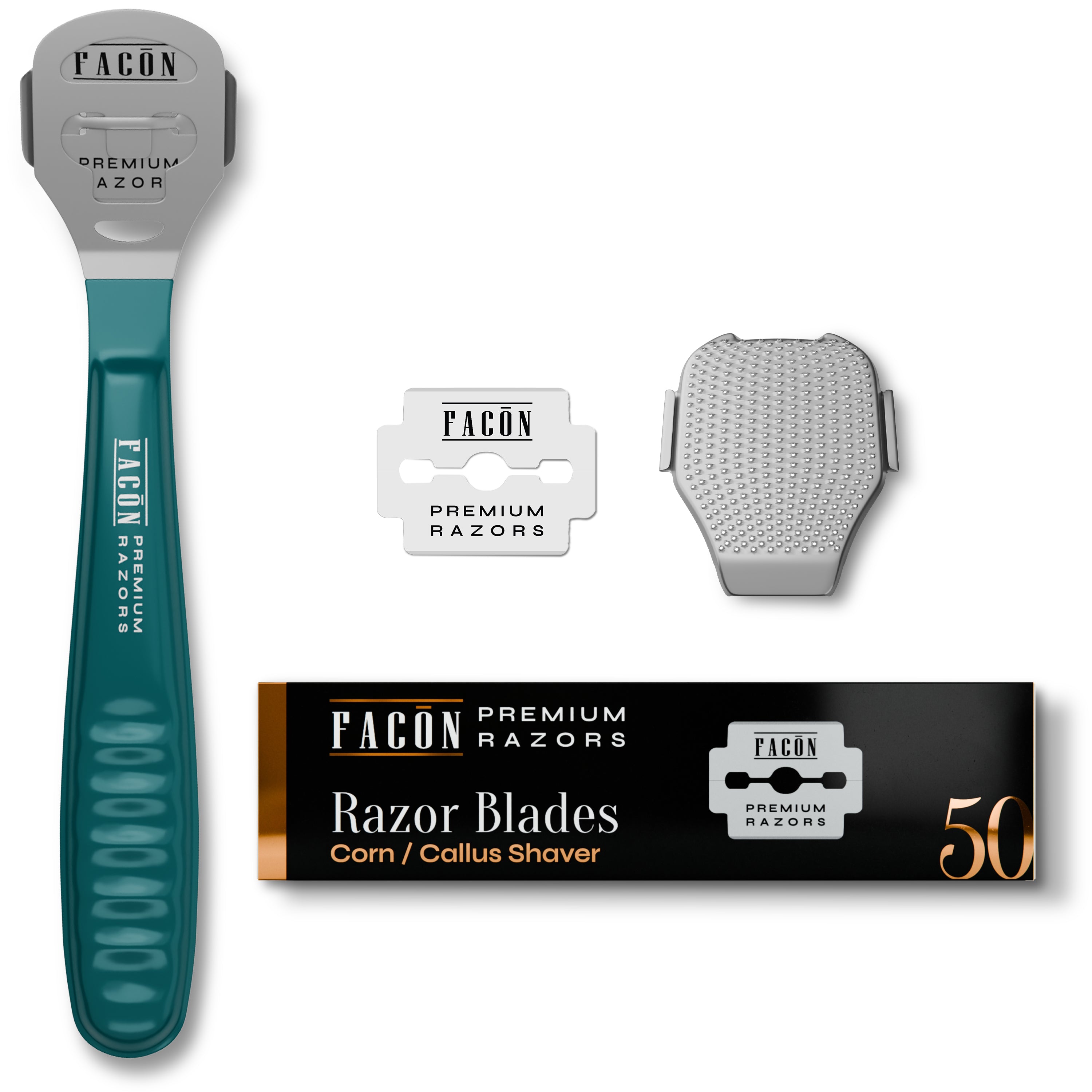 Facón Professional Callus Shaver Remover with 50 Blades, Pedicure Razor for Feet & Hands, Foot Razor for Callus Removal, Callus Blade Remover, Corn Shaver, Surgical Grade Premium Stainless Steel Tool