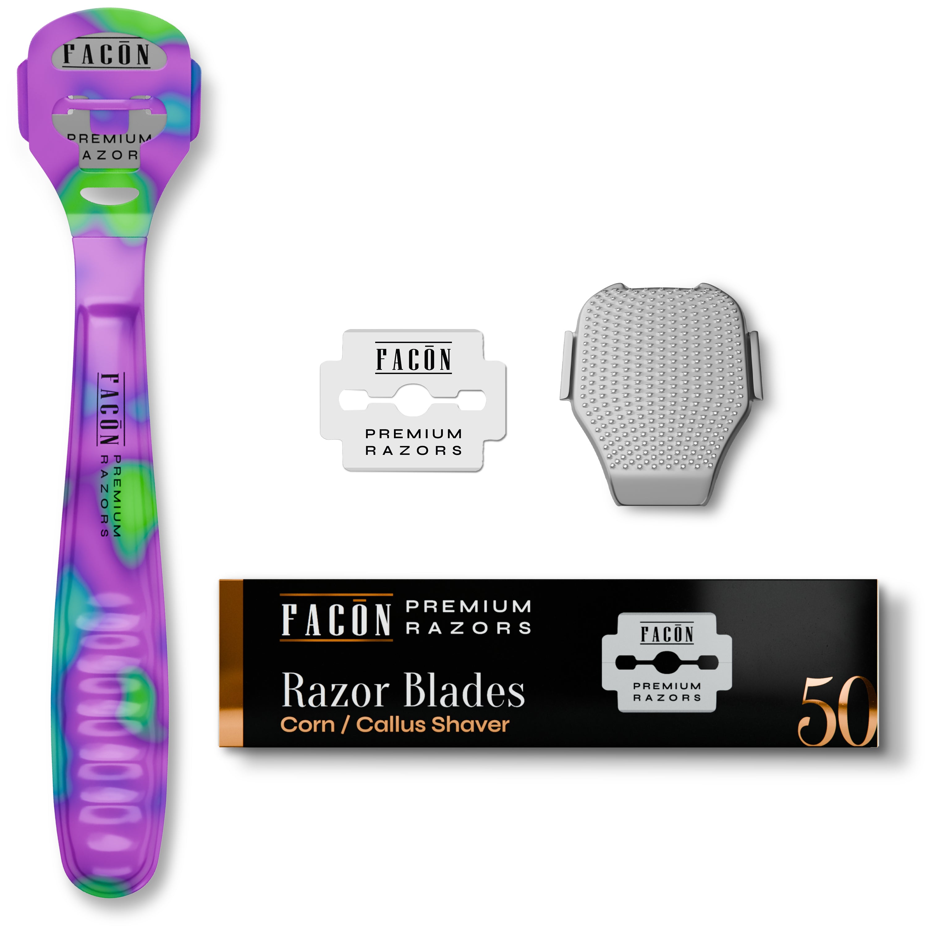 Facón Professional Callus Shaver Remover with 50 Blades, Pedicure Razor for Feet & Hands, Foot Razor for Callus Removal, Callus Blade Remover, Corn Shaver, Surgical Grade Premium Stainless Steel Tool