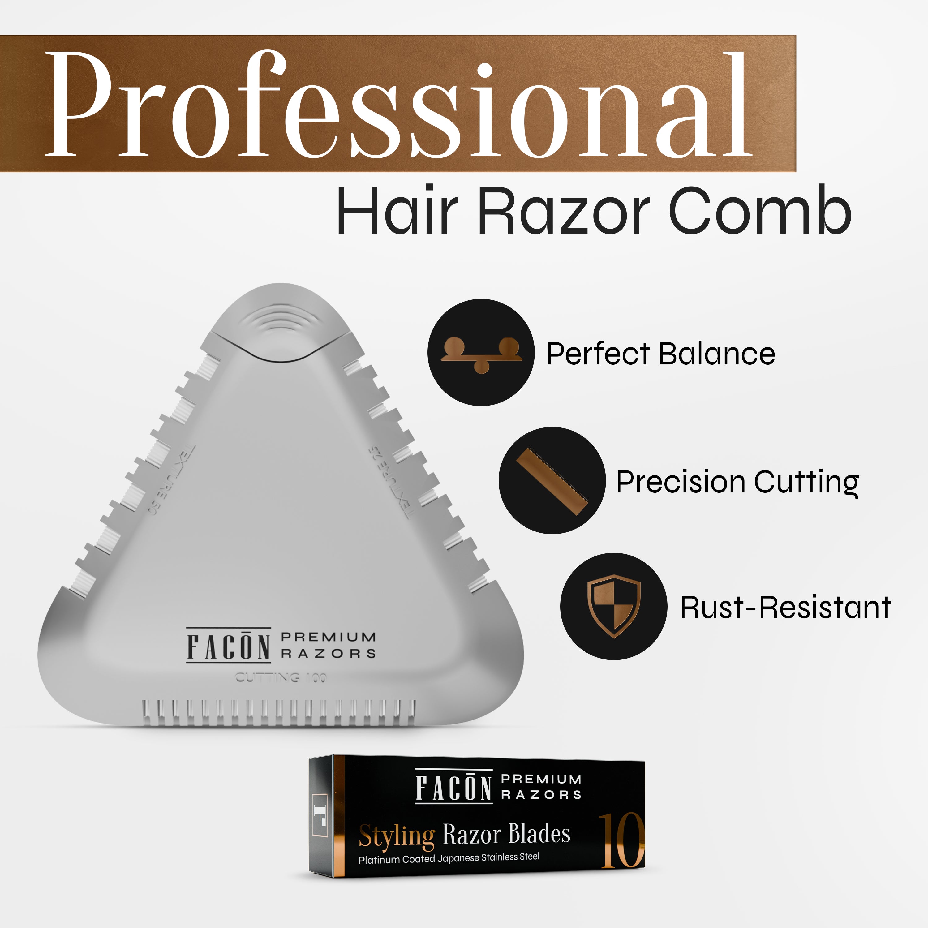Facón Razor Comb for Hair Cutting - Professional Hair Cutting Comb Kit with 13 Replacement Blades, Double Edge Shaper for Salon & Home, Premium Styling Thinning Texturizing Split Ends Trimming Razor