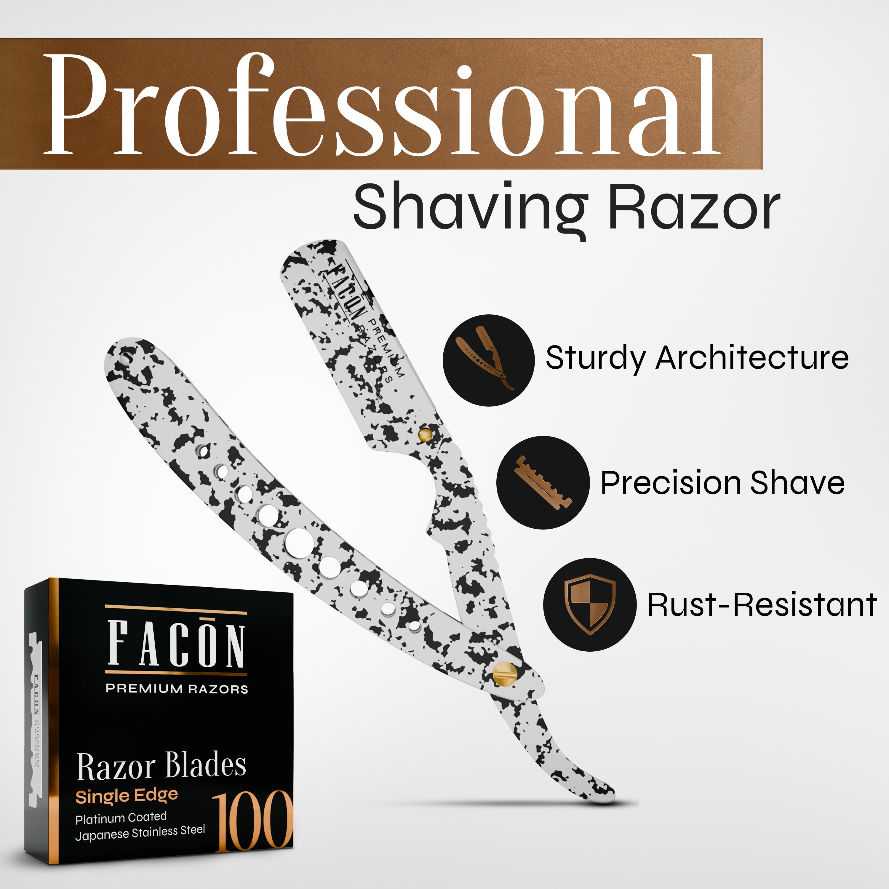 Facón Straight Razors for Men - Professional Barber Straight Edge Razor Kit with 100 Blades, Classic Stainless Steel Barbero Shaver for a Smooth & Precise Shave, Premium Barber Razor for Men's Shaving