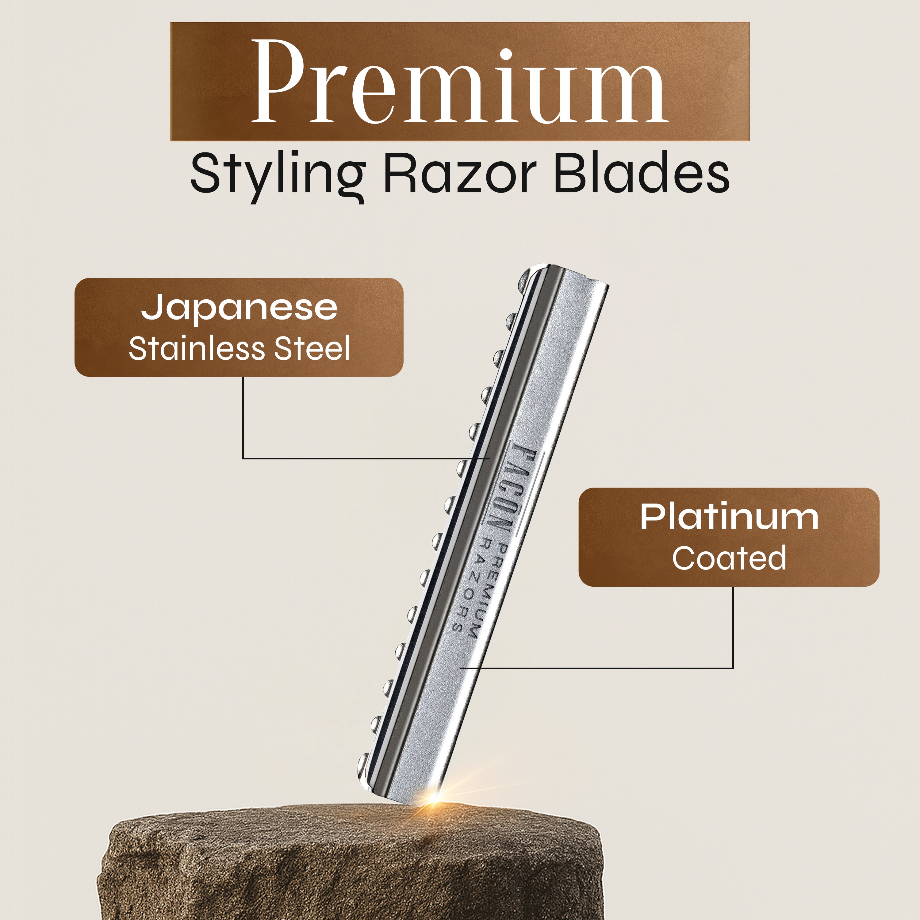 Facón Professional Hair Styling Razor Replacement Blades, Faether Razor Blades for Thinning Texturizing Layering Cutting Hair, Premium Platinum Japanese Stainless Steel for Salon Hairstyling- 10 Count