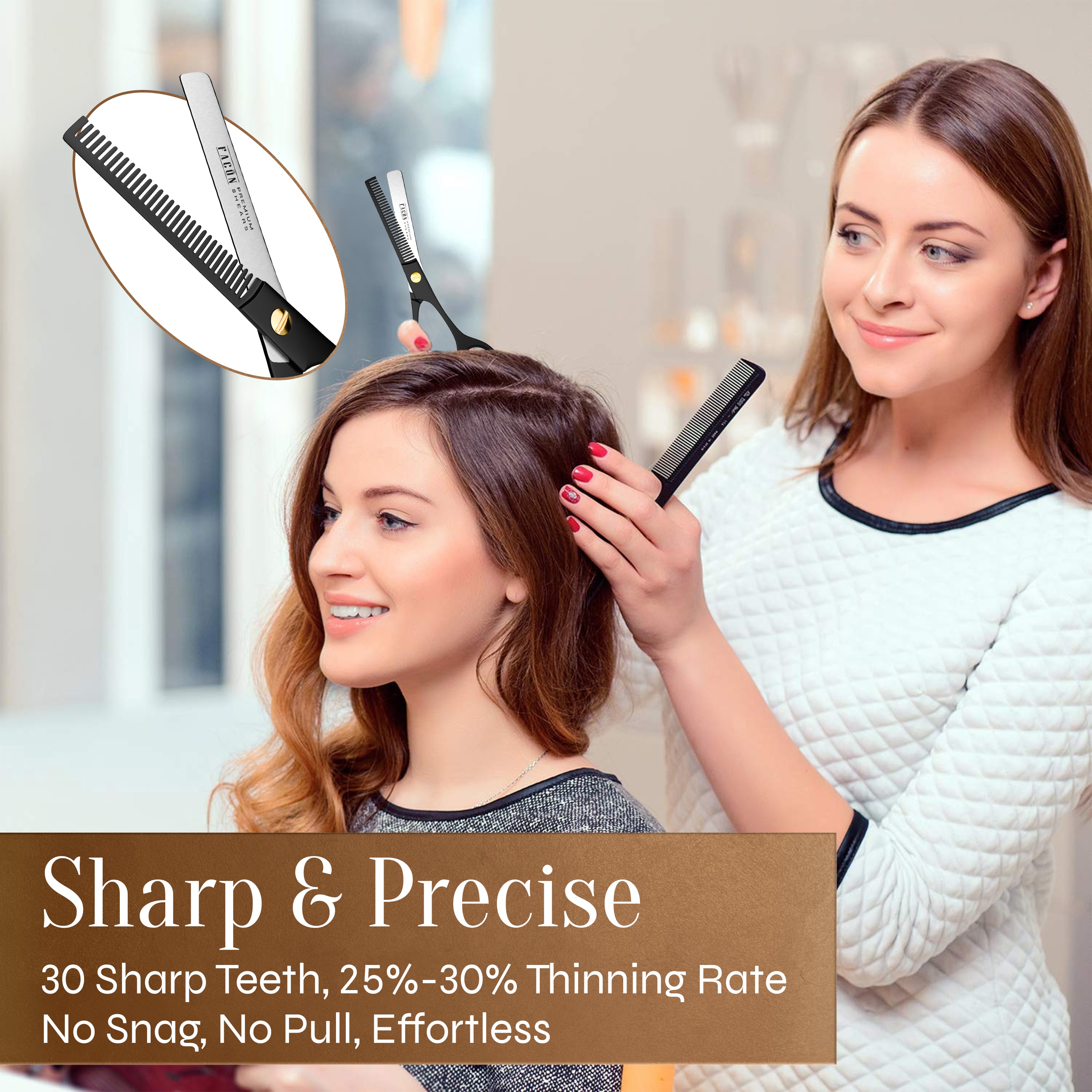 Facón Hair Thinning Scissors - Professional Hair Scissors 6.5" Razor Edge Barber Shears Salon Hair Texturizing Shears - Japanese Stainless Steel - Precision Thinning Premium Shear for Salon & Home Use