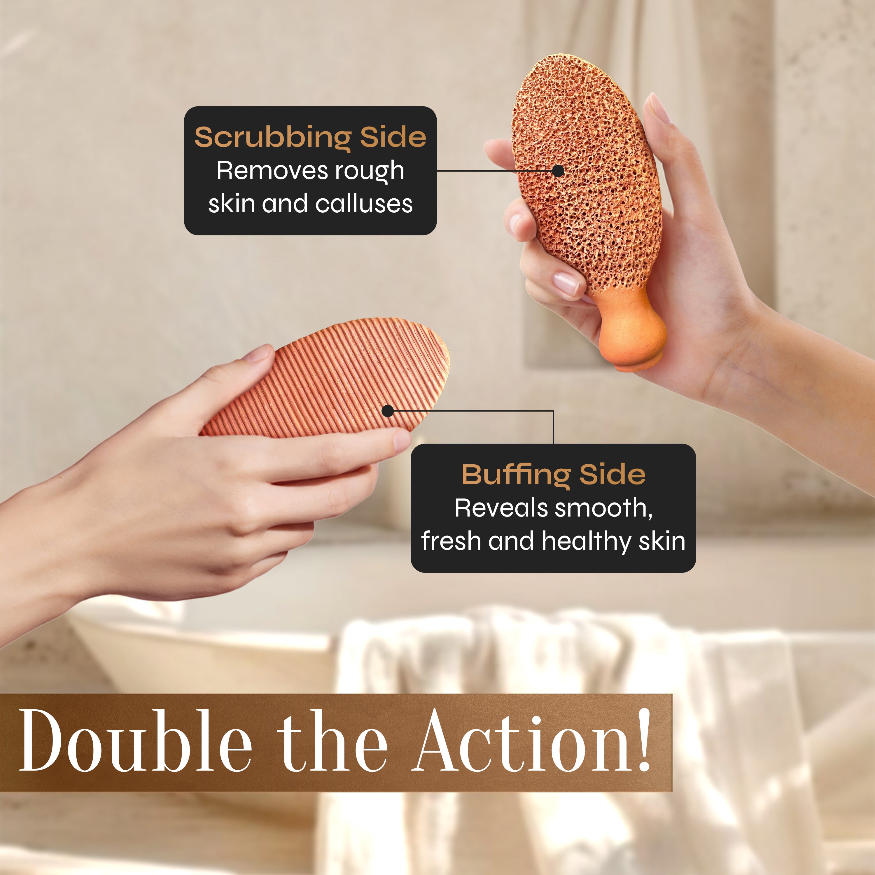 Facón Pumice Stone for Feet Callus Remover - Terra-Cotta Foot Scrubber with 2 Sides, 100% Pure Natural Foot Pumice Stone, Pedicure Pumice Stone Scrubber, Foot Exfoliator, Removes Calluses & Dead Skin