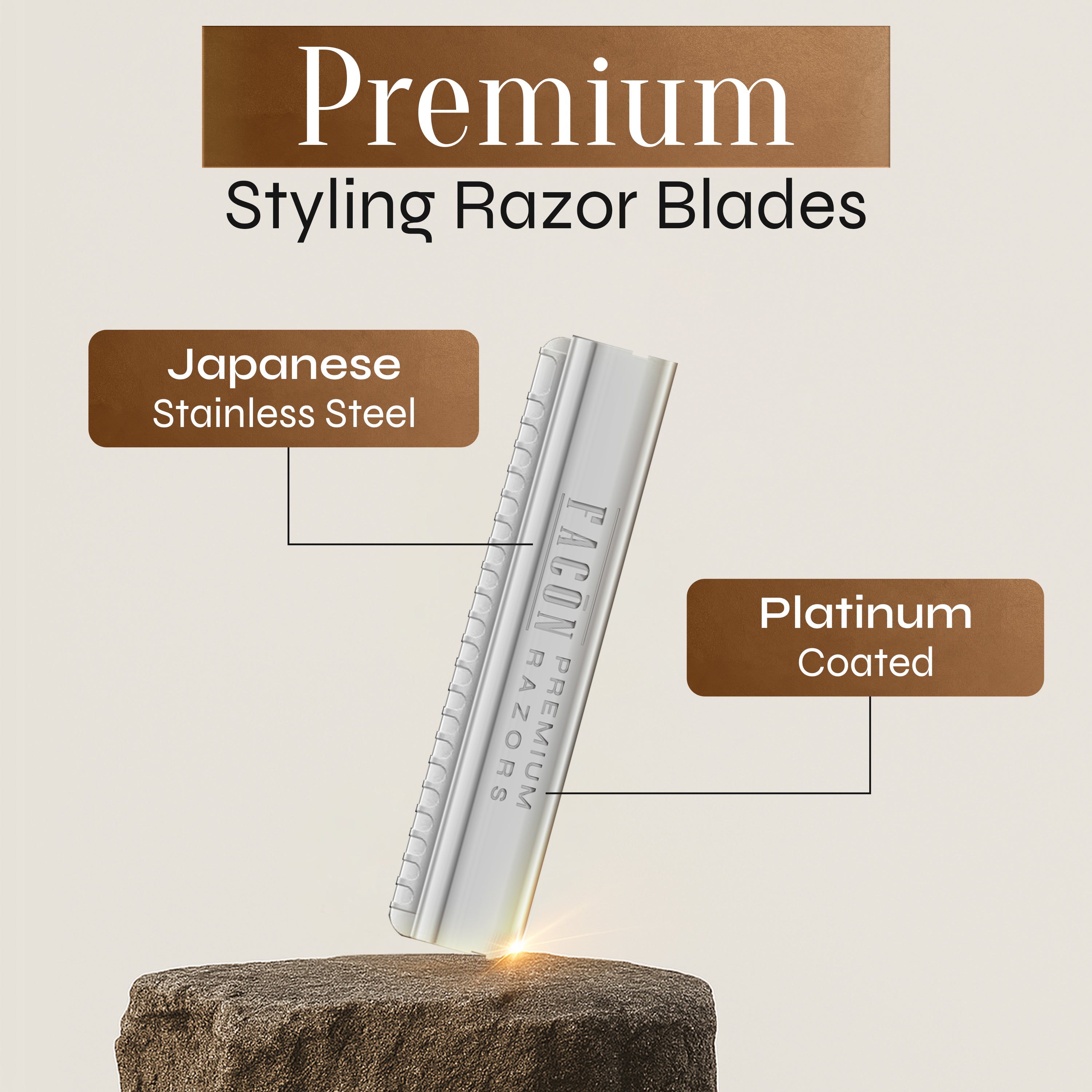 Facón Professional Beard Razor for Men Replacement Blades, Premium Razor Blades for Mustache Shaper, Beard Edger & Hair Lineup, Platinum Japanese Stainless Steel for Smooth & Precise Shave - 10 Count