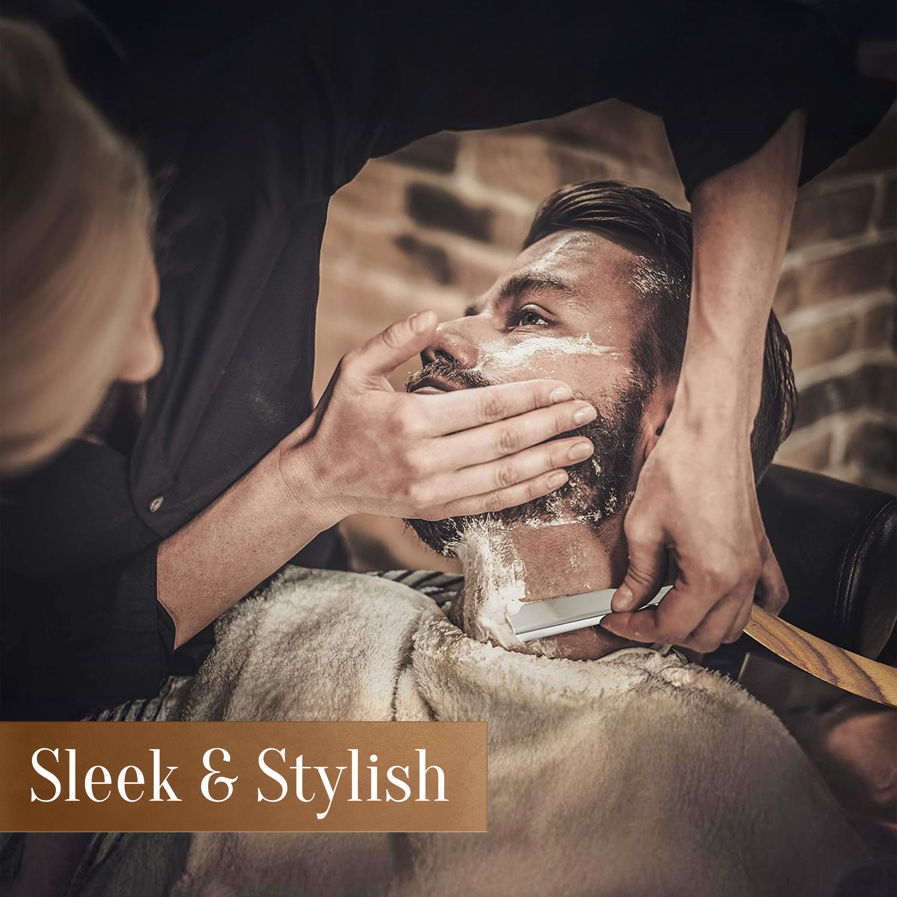 Facón Straight Razors for Men - Professional Barber Straight Edge Razor Kit with 100 Blades, Wooden Stainless Steel Barbero Shaver for a Smooth & Precise Shave, Premium Barber Razor for Men's Shaving