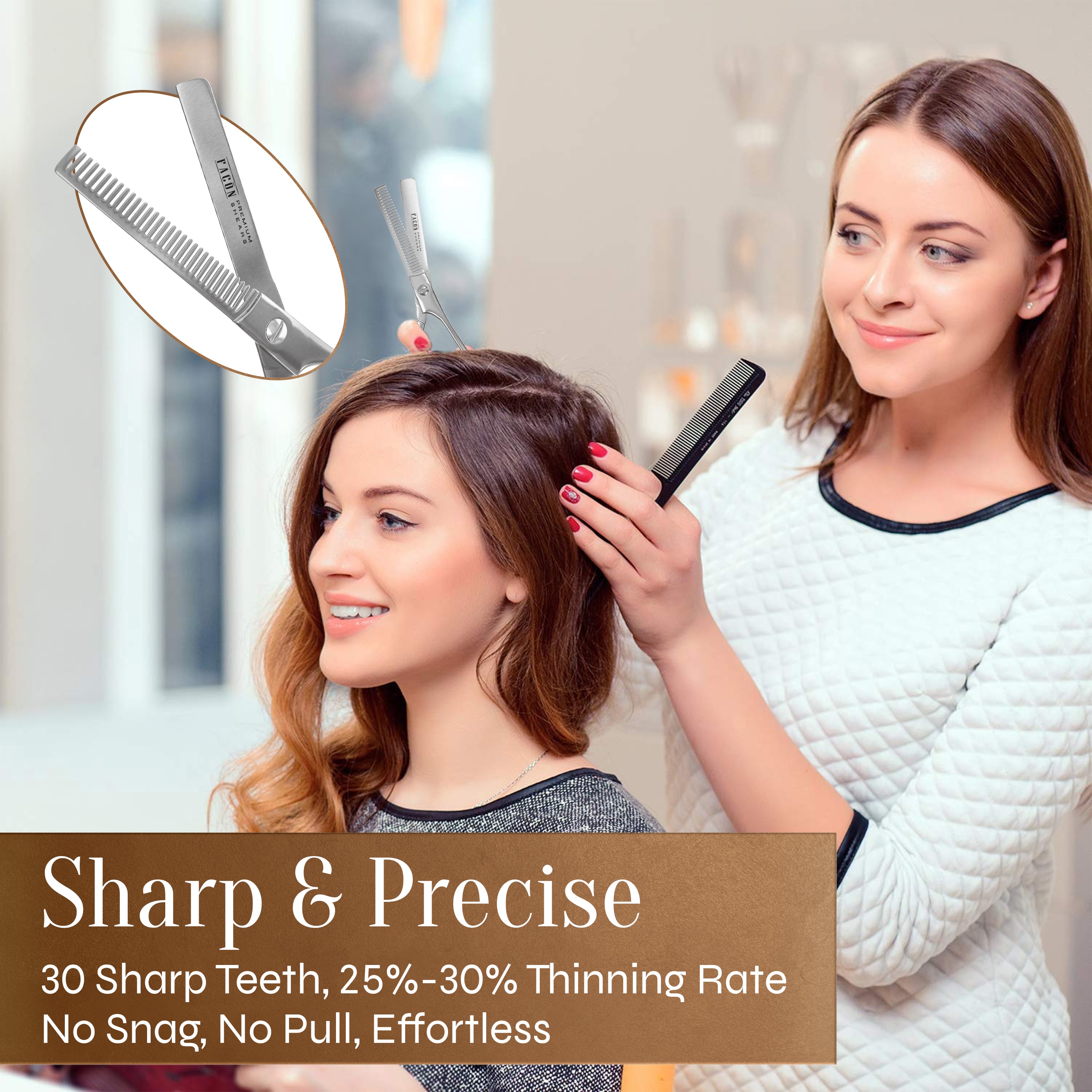 Facón Hair Thinning Scissors - Professional Hair Scissors 6.5" Razor Edge Barber Shears Salon Hair Texturizing Shears - Japanese Stainless Steel - Precision Thinning Premium Shear for Salon & Home Use