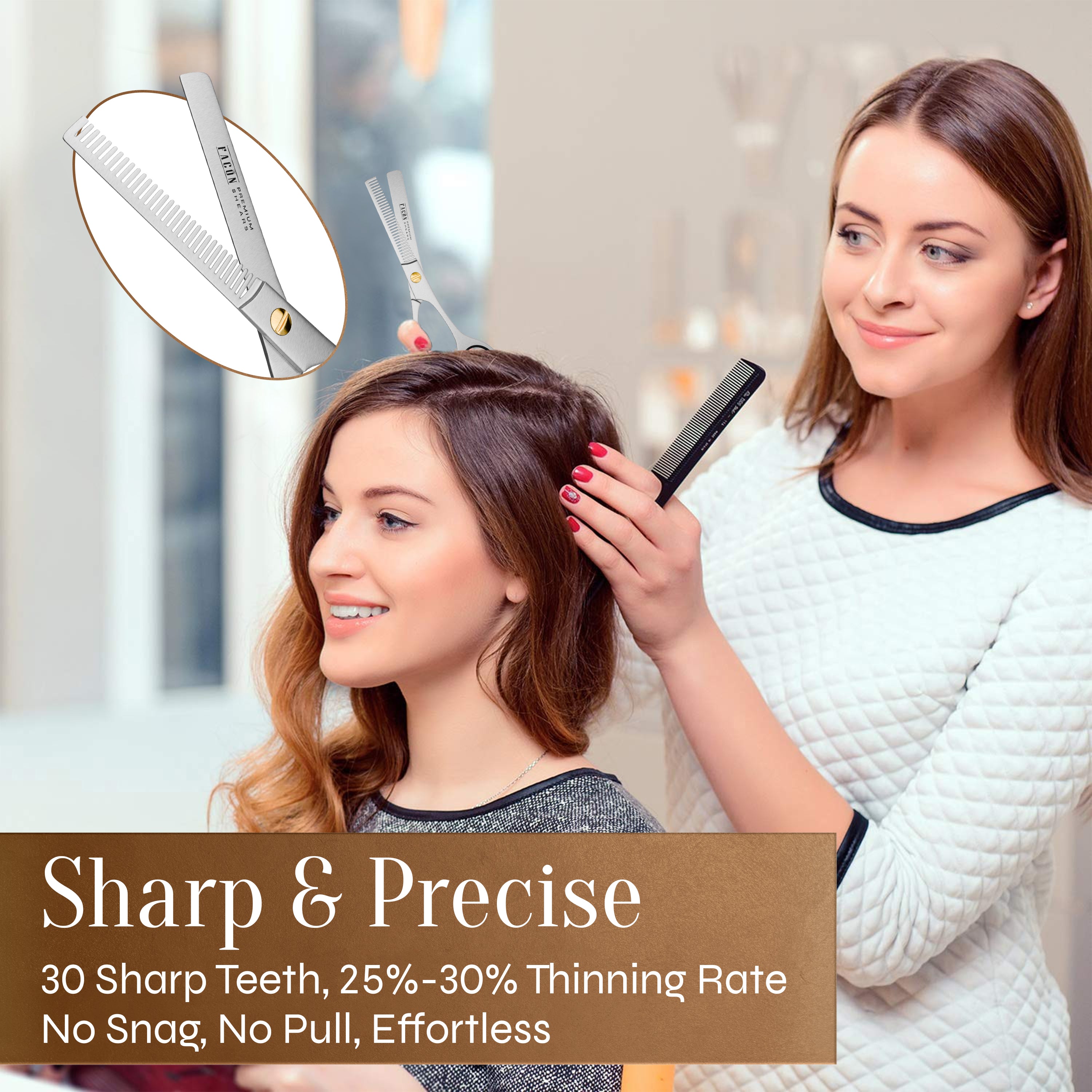 Facón Hair Thinning Scissors - Professional Hair Scissors 6.5" Razor Edge Barber Shears Salon Hair Texturizing Shears - Japanese Stainless Steel - Precision Thinning Premium Shear for Salon & Home Use