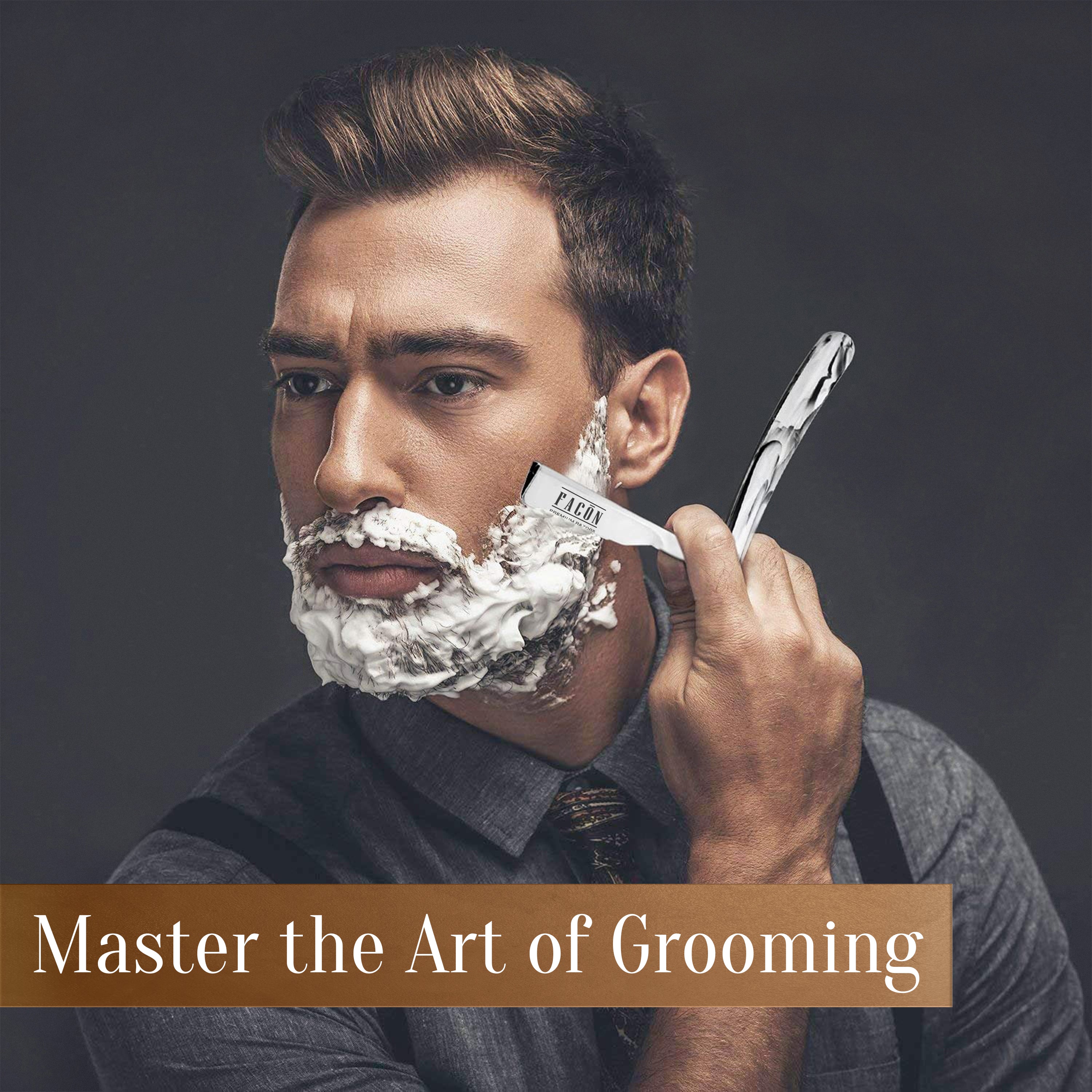 Facón Straight Razors for Men - Professional Barber Straight Edge Razor Kit with 100 Blades, Classic Stainless Steel Barbero Shaver for a Smooth & Precise Shave, Premium Barber Razor for Men's Shaving
