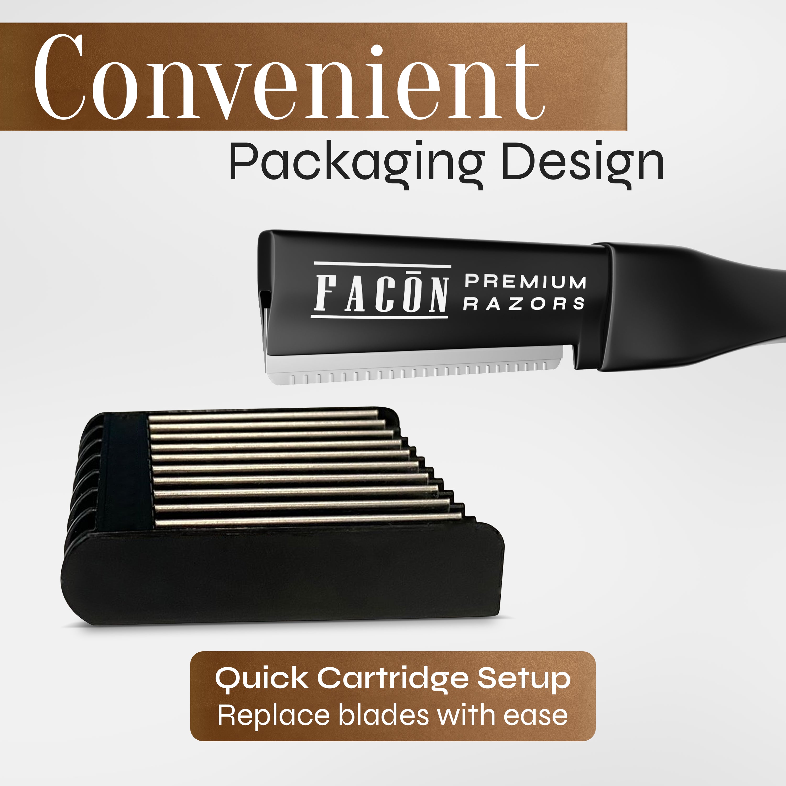 Facón Professional Beard Razor for Men Replacement Blades, Premium Razor Blades for Mustache Shaper, Beard Edger & Hair Lineup, Platinum Japanese Stainless Steel for Smooth & Precise Shave - 10 Count