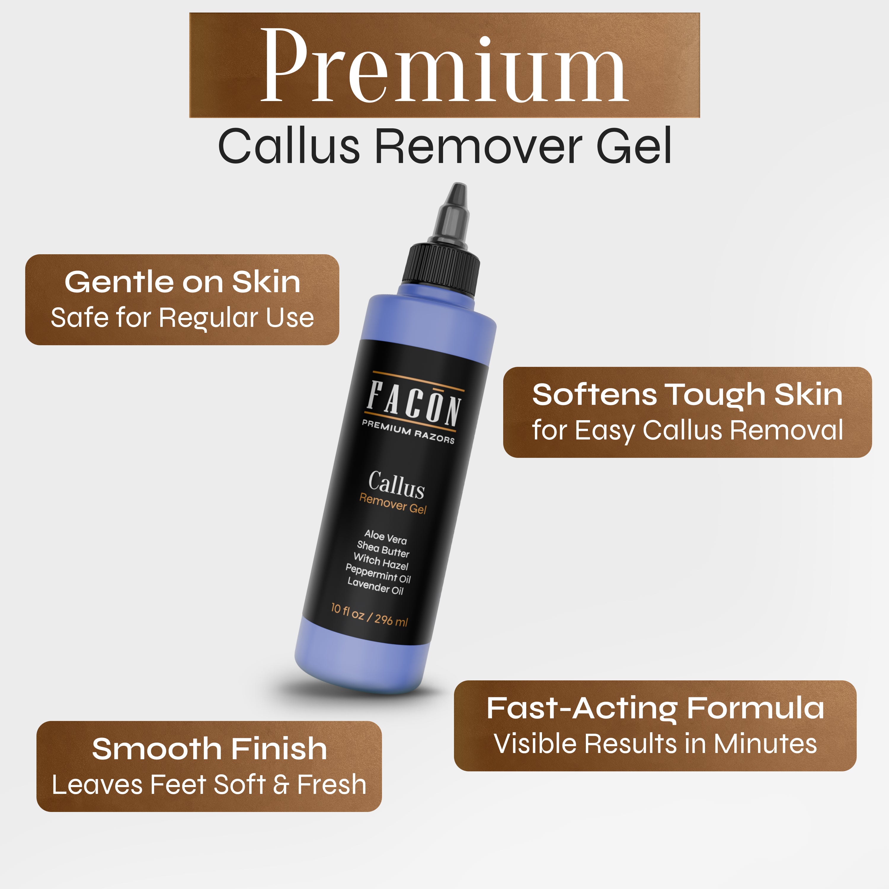 Facón Professional Callus Remover Gel for Feet with Aloe Vera, Shea Butter, Peppermint & Witch Hazel, Lavender Scent Callus Softener, Home Pedicure Foot Spa, Removes Cracked & Dead Dry Skin, 10 fl oz