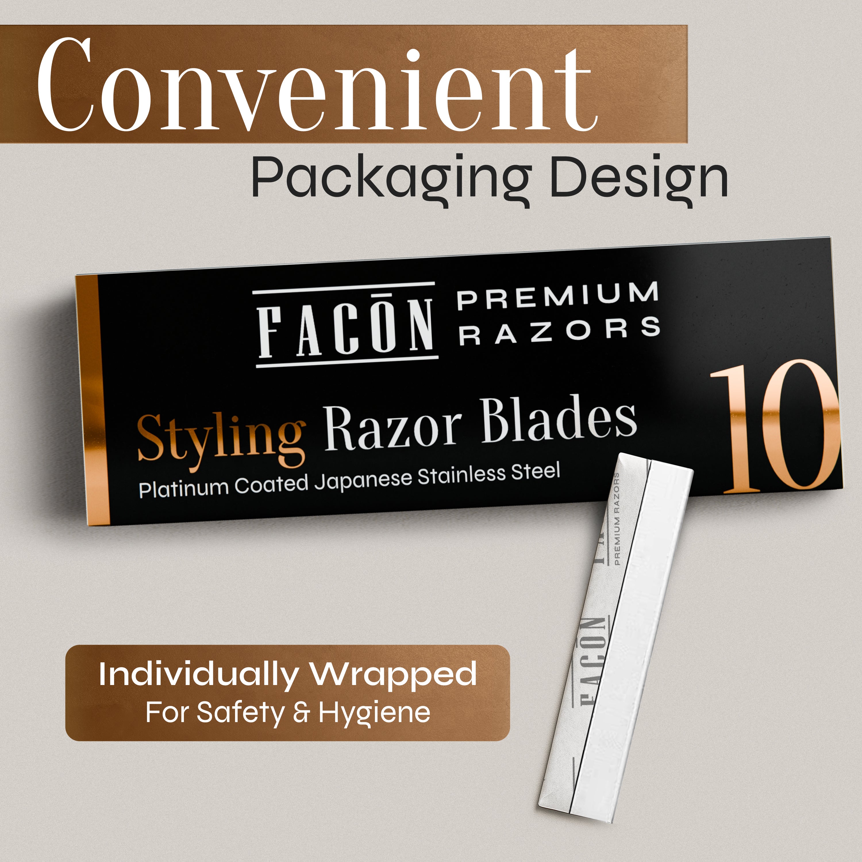 Facón Professional Hair Razor Comb Replacement Blades, Styling Razor Blades for Thinning Texturizing Layering Cutting Hair, Premium Platinum Japanese Stainless Steel for Split Ends Trimming - 10 Count
