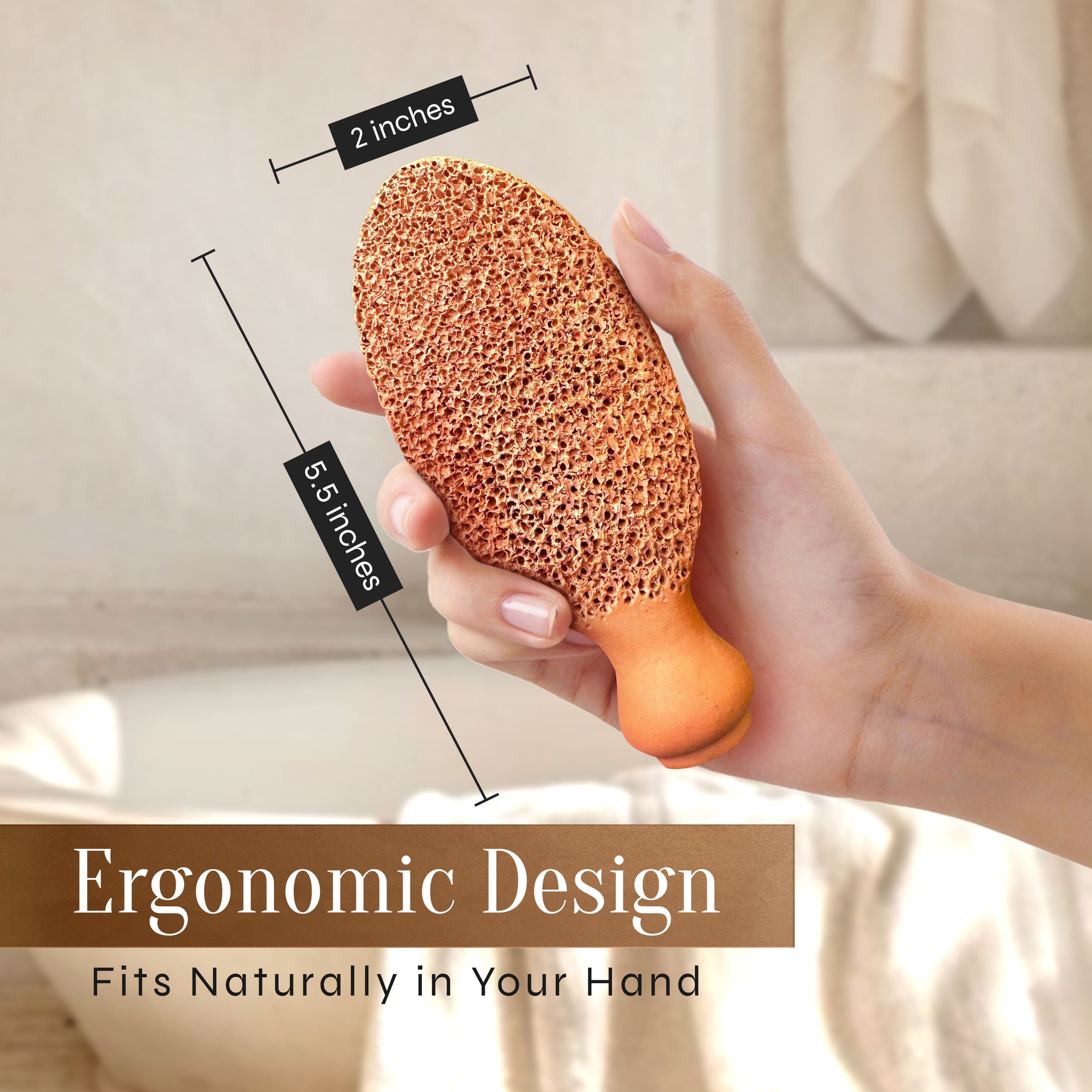 Facón Pumice Stone for Feet Callus Remover - Terra-Cotta Foot Scrubber with 2 Sides, 100% Pure Natural Foot Pumice Stone, Pedicure Pumice Stone Scrubber, Foot Exfoliator, Removes Calluses & Dead Skin