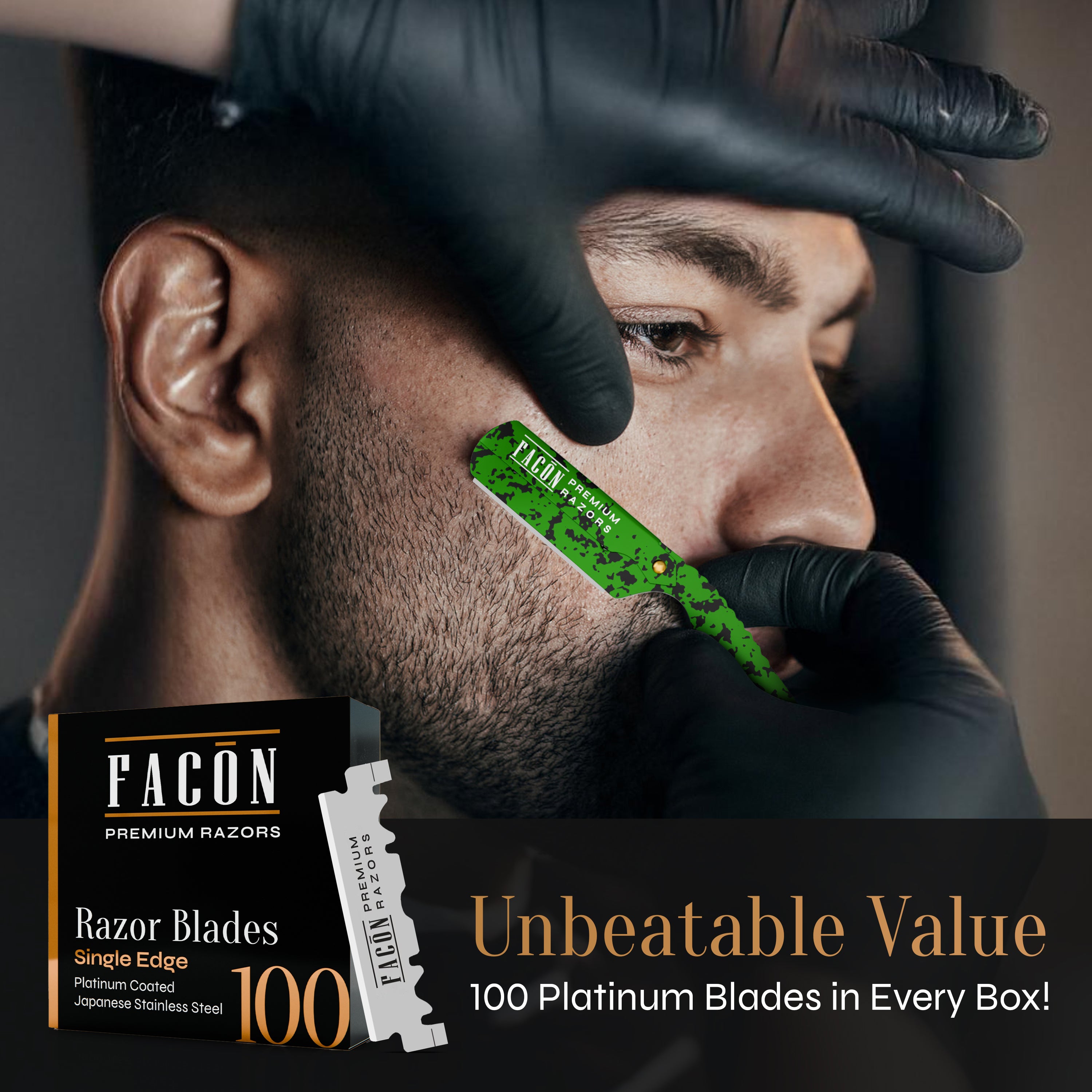 Facón Straight Razors for Men - Professional Barber Straight Edge Razor Kit with 100 Blades, Classic Stainless Steel Barbero Shaver for a Smooth & Precise Shave, Premium Barber Razor for Men's Shaving