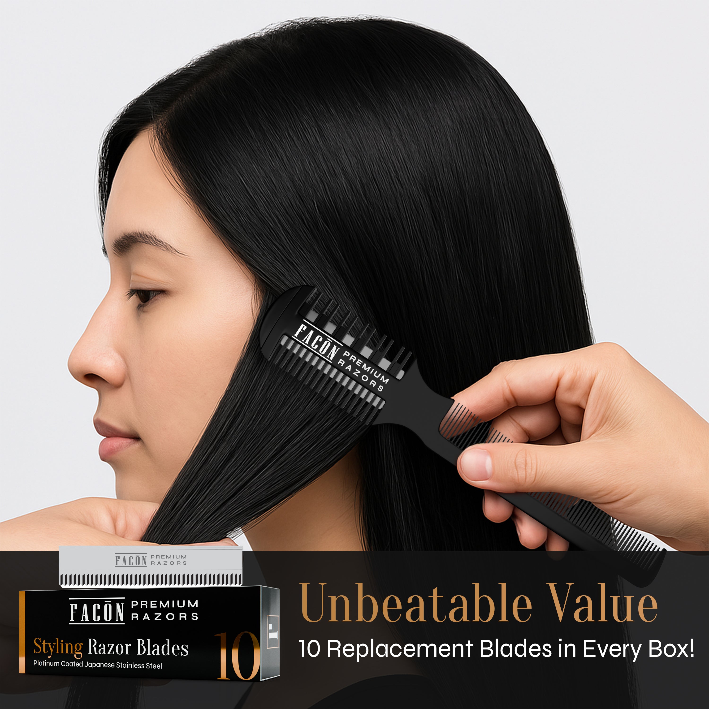 Facón Razor Comb for Hair Cutting - Professional Hair Cutting Comb Kit with 12 Replacement Blades, Double Edge Shaper for Salon & Home, Premium Styling Thinning Texturizing Split Ends Trimming Razor