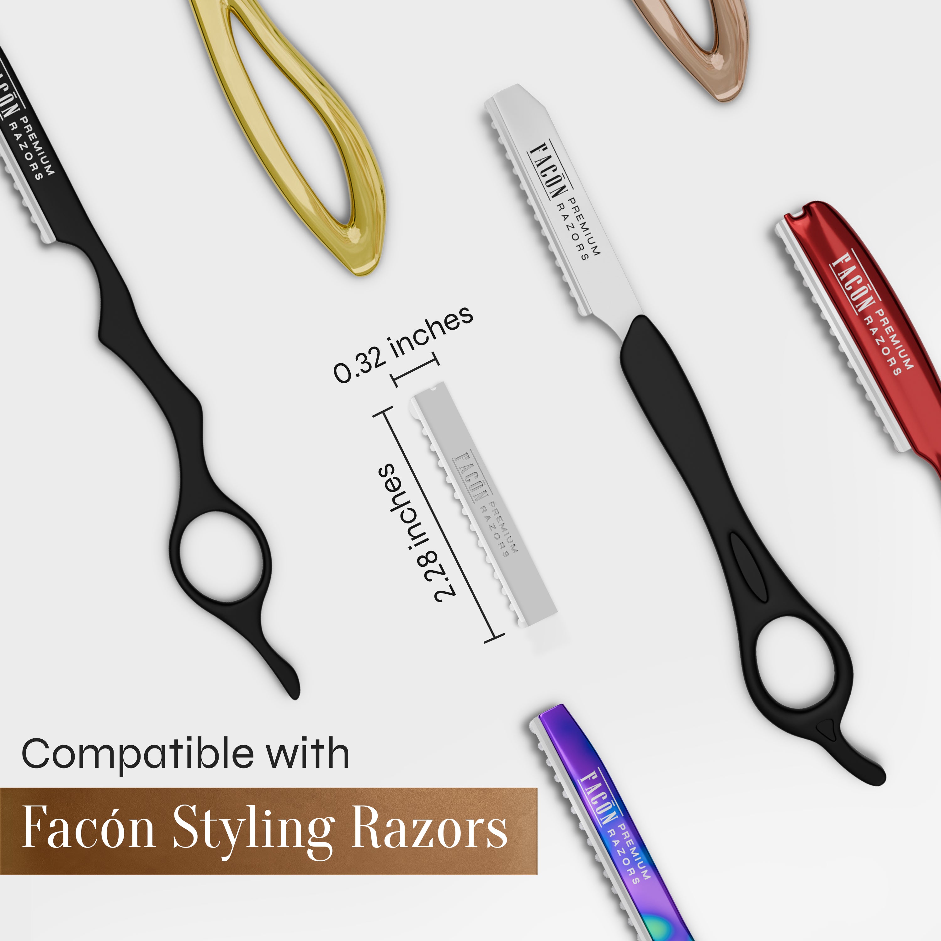 Facón Professional Hair Styling Razor Replacement Blades, Faether Razor Blades for Thinning Texturizing Layering Cutting Hair, Premium Platinum Japanese Stainless Steel for Salon Hairstyling- 10 Count