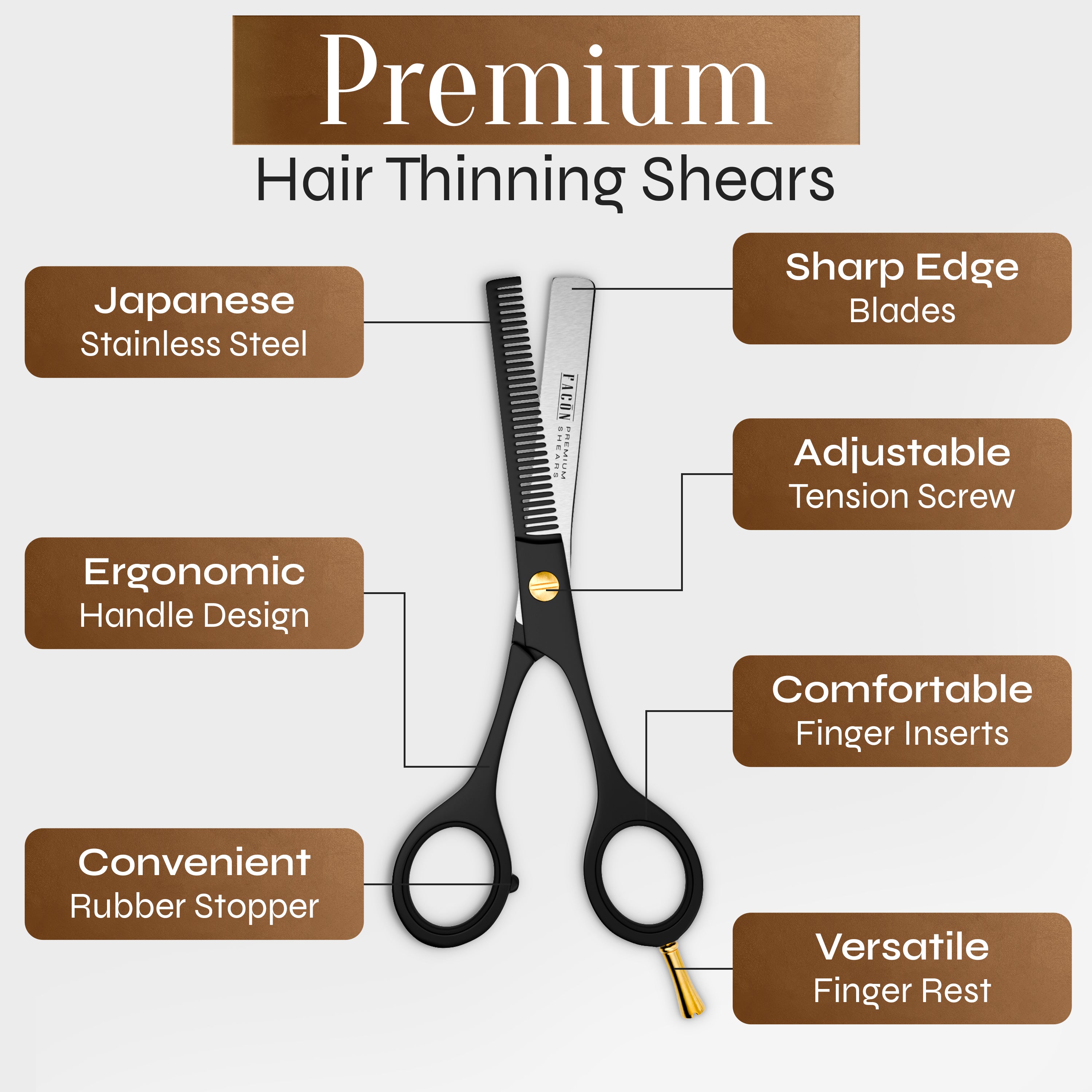 Facón Hair Thinning Scissors - Professional Hair Scissors 6.5" Razor Edge Barber Shears Salon Hair Texturizing Shears - Japanese Stainless Steel - Precision Thinning Premium Shear for Salon & Home Use