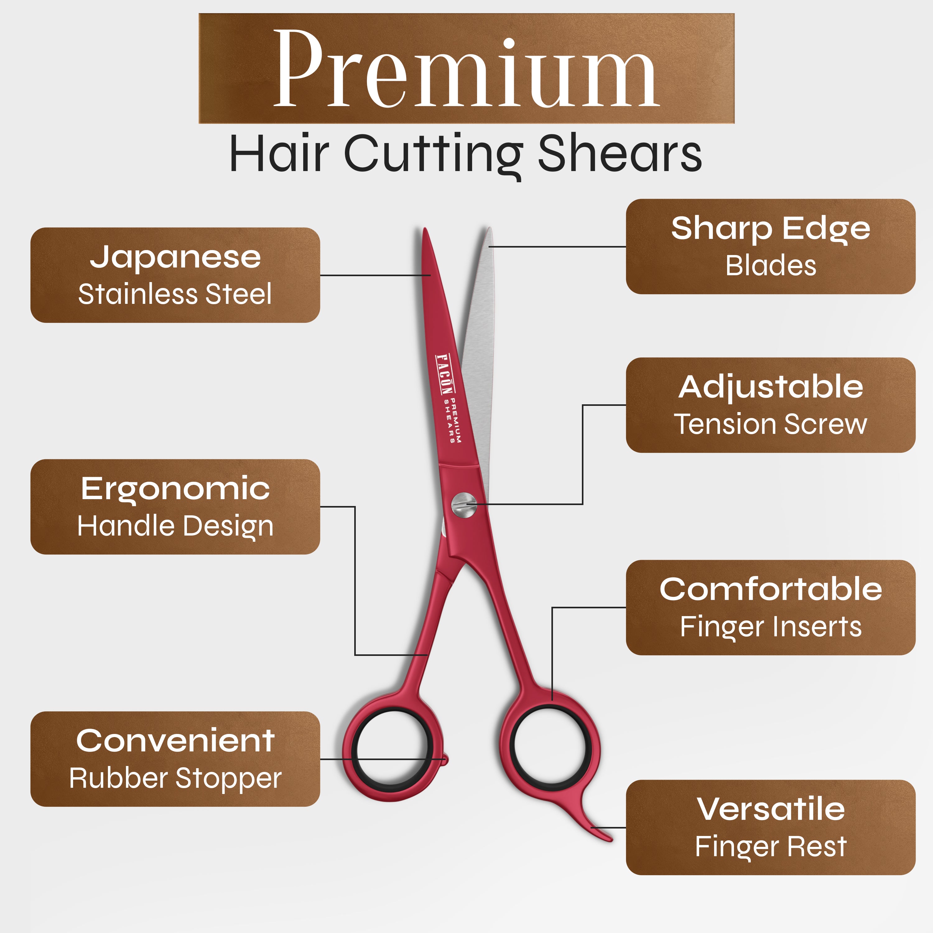 Facón Hair Cutting Scissors - Professional Hair Scissors 6.5 Inch Razor Edge Barber Shears Salon Hair Cutting Shears - Japanese Stainless Steel - Precision Cutting Premium Shears for Men, Women & Kids
