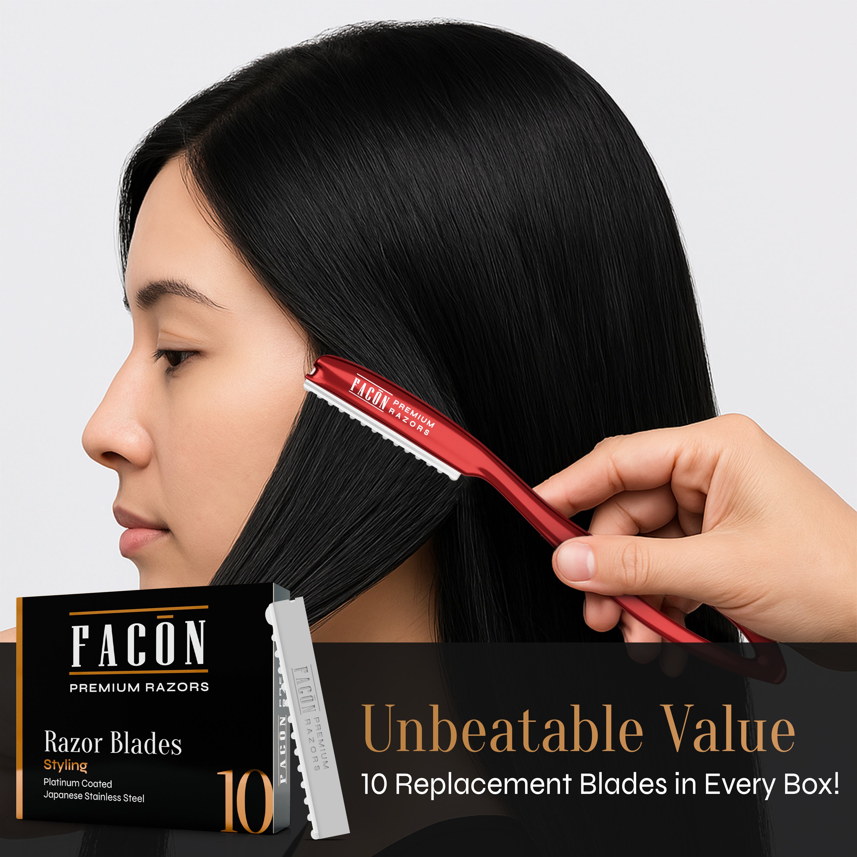 Facón Hair Razors for Cutting Hair - Professional Hair Styling Razor Kit with 11 Replacement Blades, Stainless Steel Hair Cutting Tool for Salon & Home, Premium Hair Thinning Texturizing Faether Razor