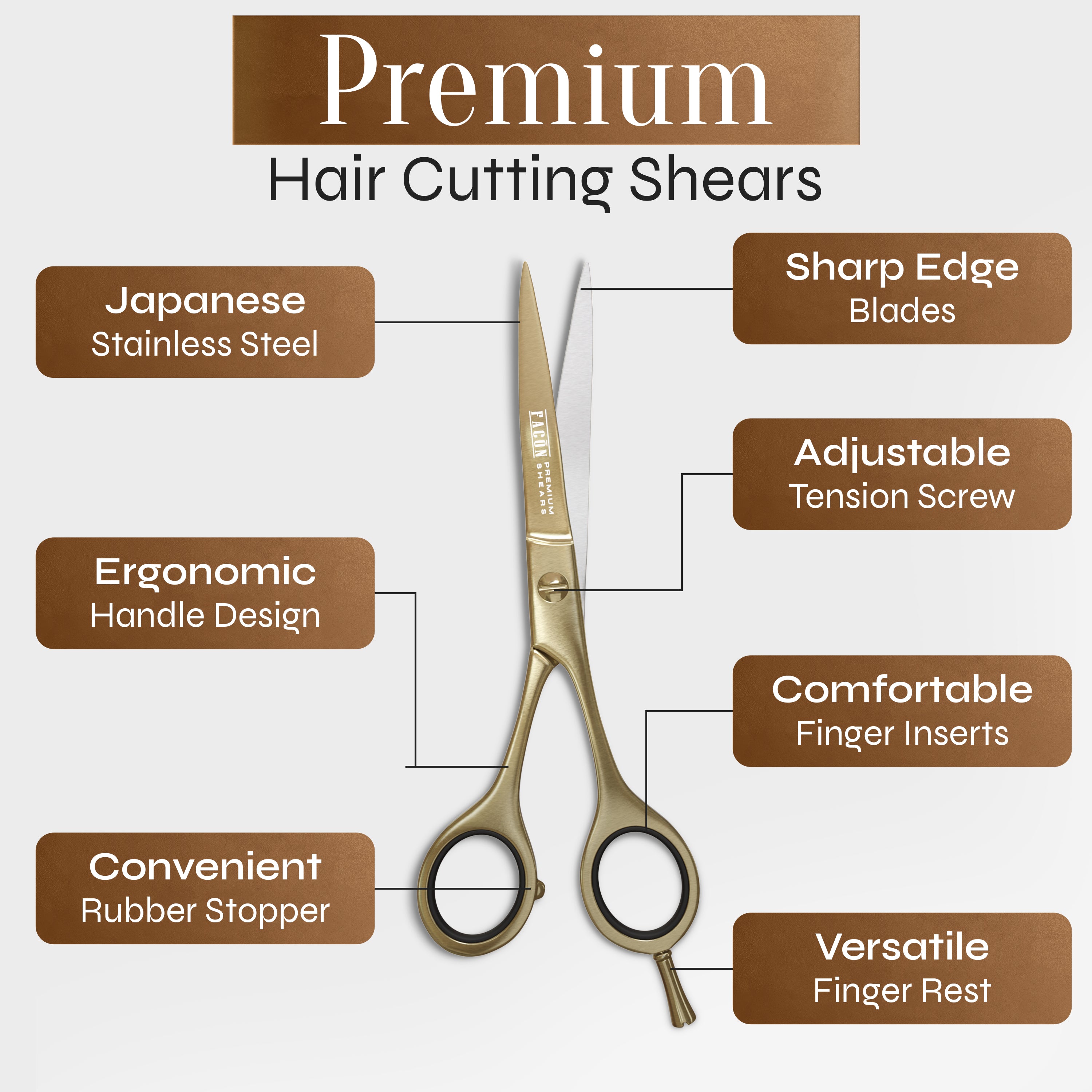 Facón Hair Cutting Scissors - Professional Hair Scissors 6.5 Inch Razor Edge Barber Shears Salon Hair Cutting Shears - Japanese Stainless Steel - Precision Cutting Premium Shears for Men, Women & Kids