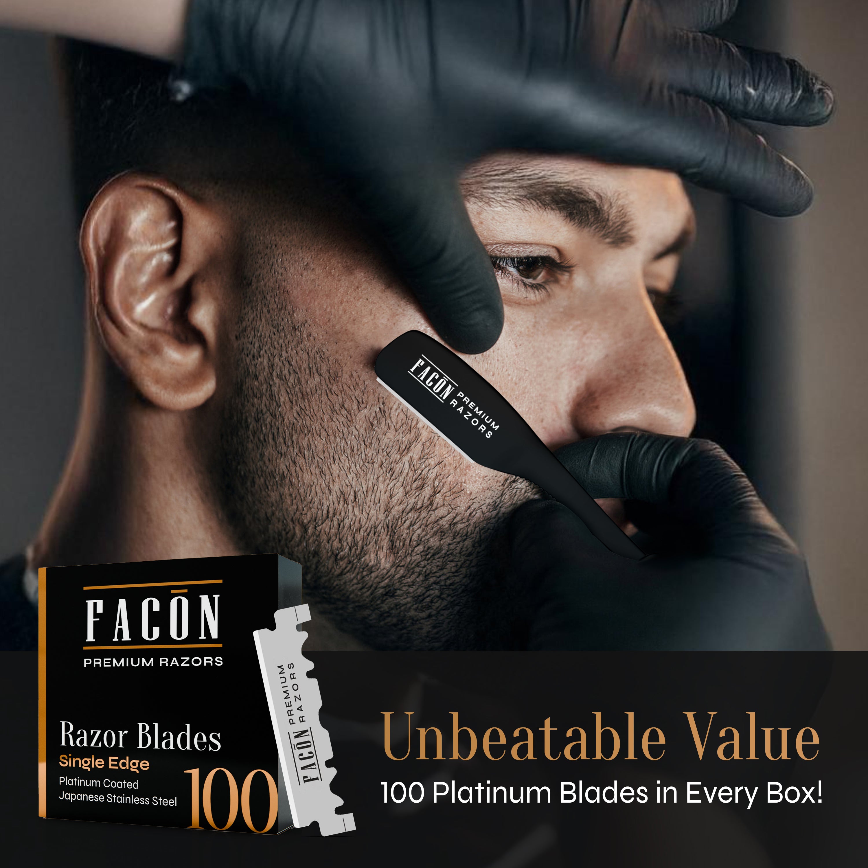 Facón Straight Razors for Men - Professional Barber Straight Edge Razor Kit with 100 Blades,Japanese Stainless Steel Barbero Shaver for a Smooth & Precise Shave, Premium Barber Razor for Men's Shaving