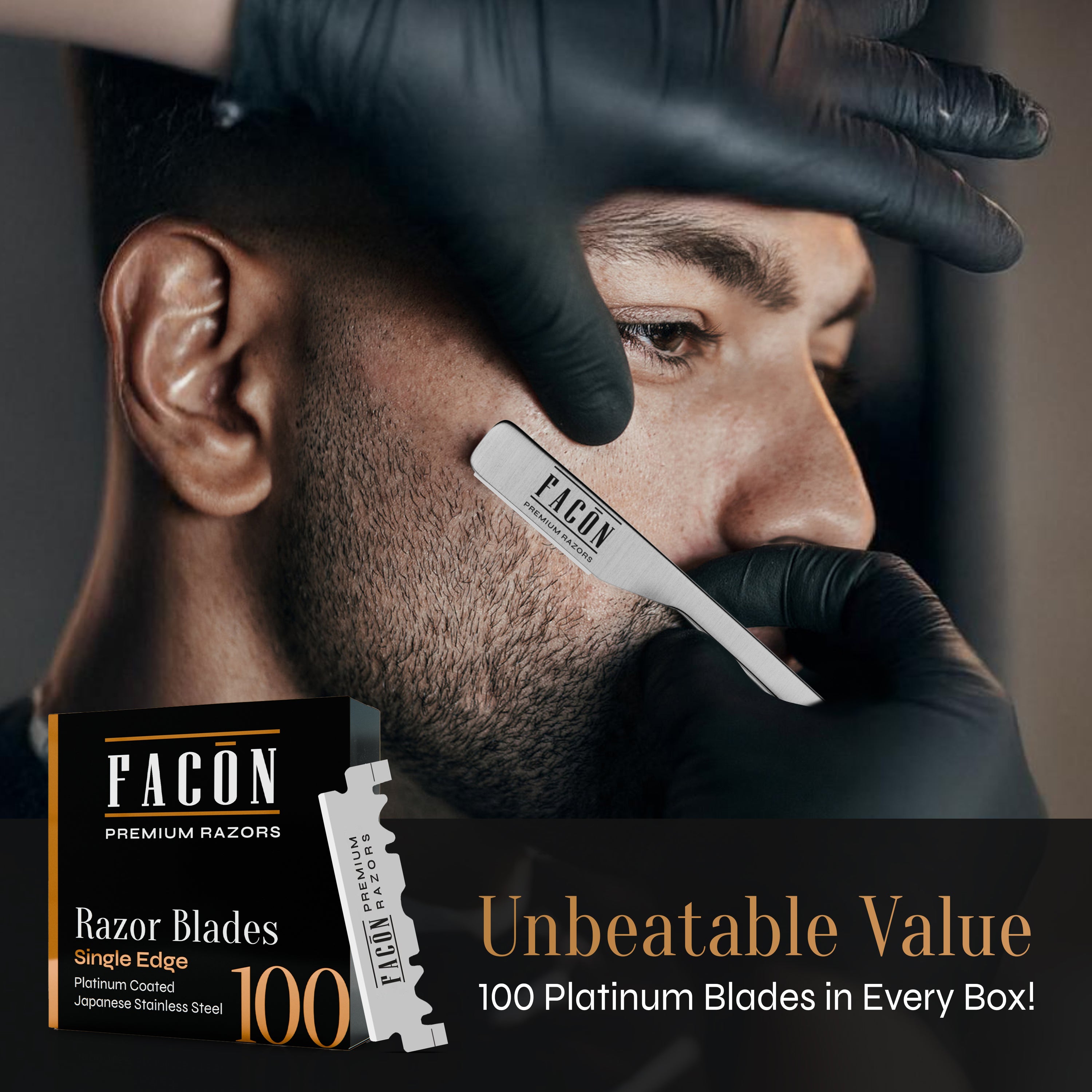 Facón Straight Razors for Men - Professional Barber Straight Edge Razor Kit with 100 Blades, Classic Stainless Steel Barbero Shaver for a Smooth & Precise Shave, Premium Barber Razor for Men's Shaving