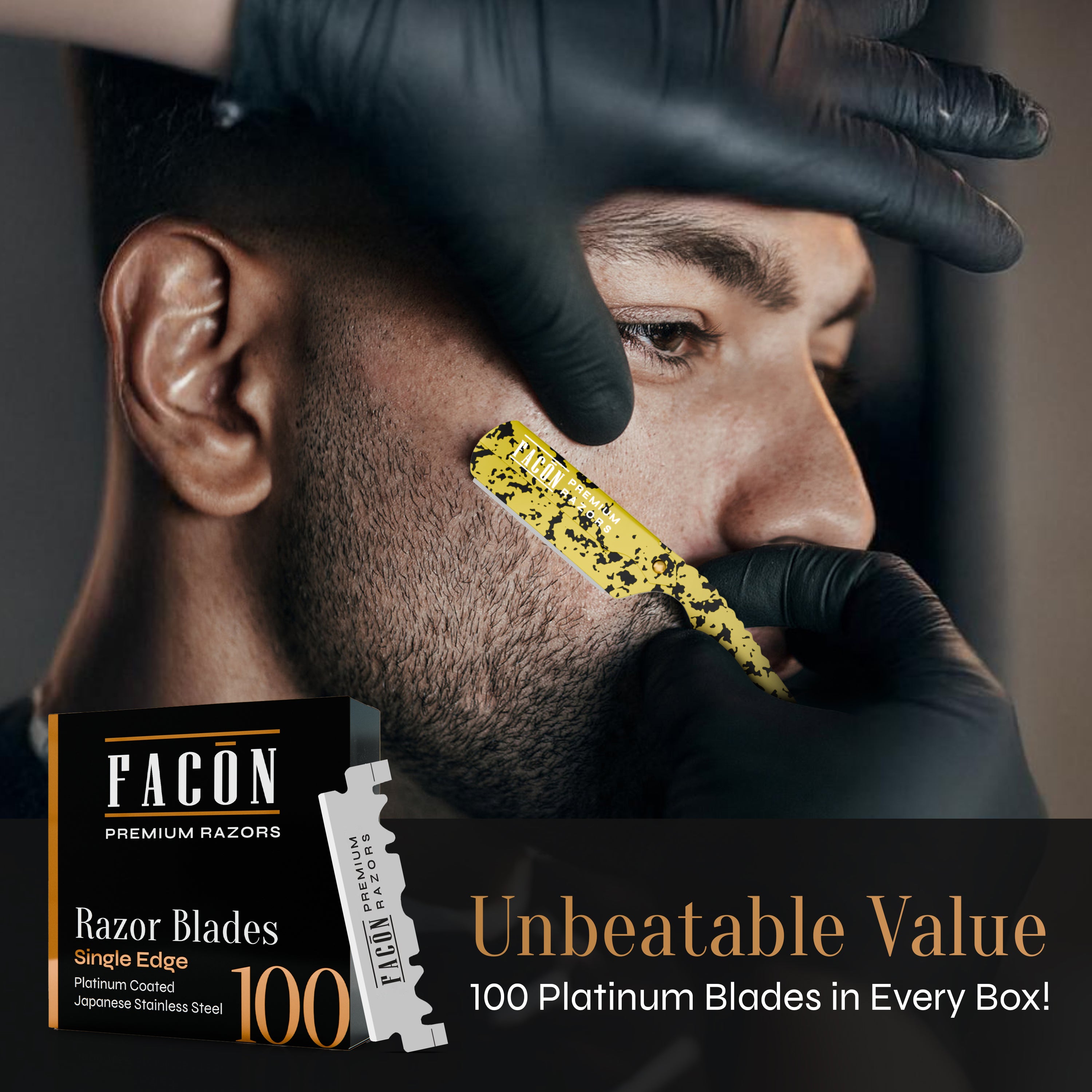 Facón Straight Razors for Men - Professional Barber Straight Edge Razor Kit with 100 Blades, Classic Stainless Steel Barbero Shaver for a Smooth & Precise Shave, Premium Barber Razor for Men's Shaving