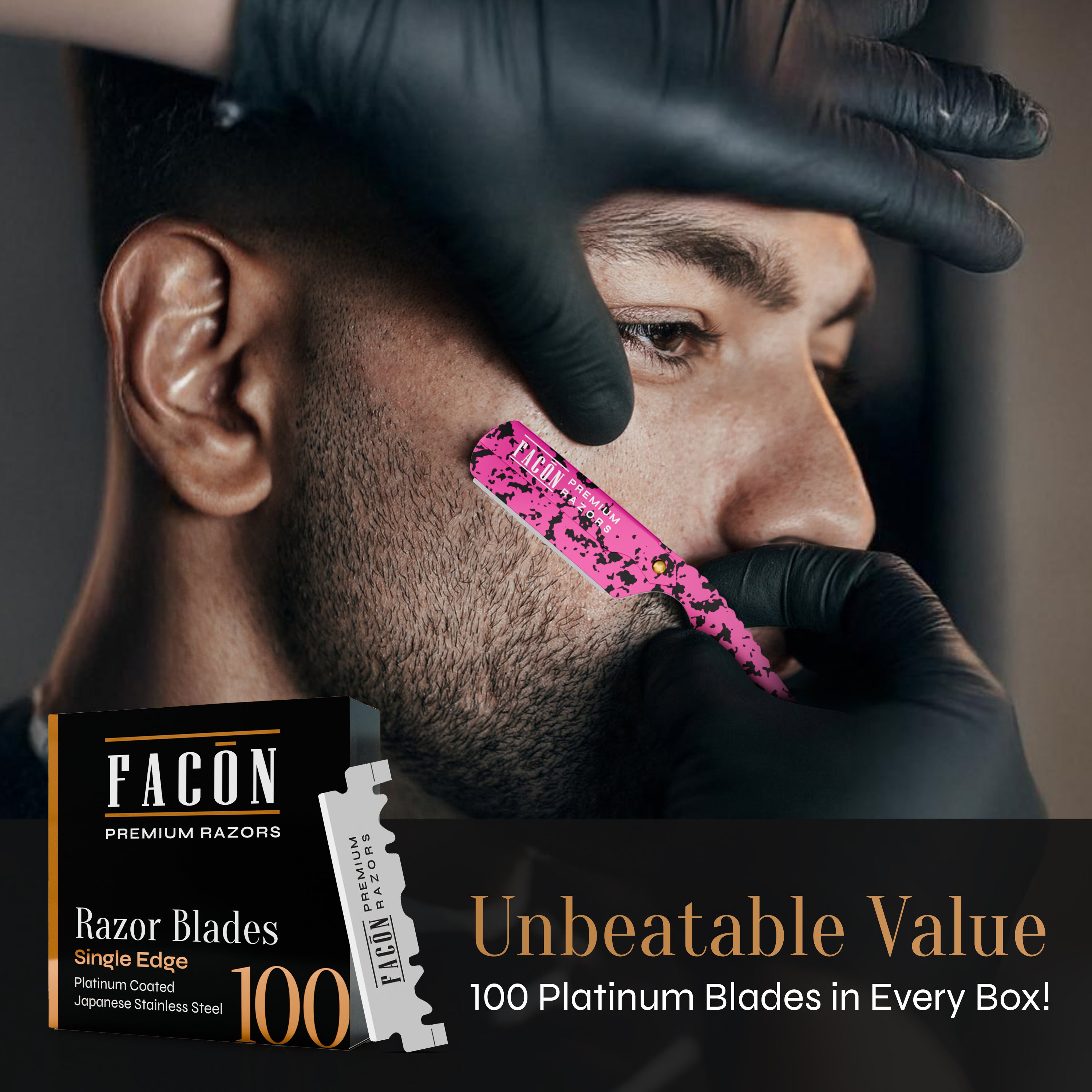 Facón Straight Razors for Men - Professional Barber Straight Edge Razor Kit with 100 Blades, Classic Stainless Steel Barbero Shaver for a Smooth & Precise Shave, Premium Barber Razor for Men's Shaving