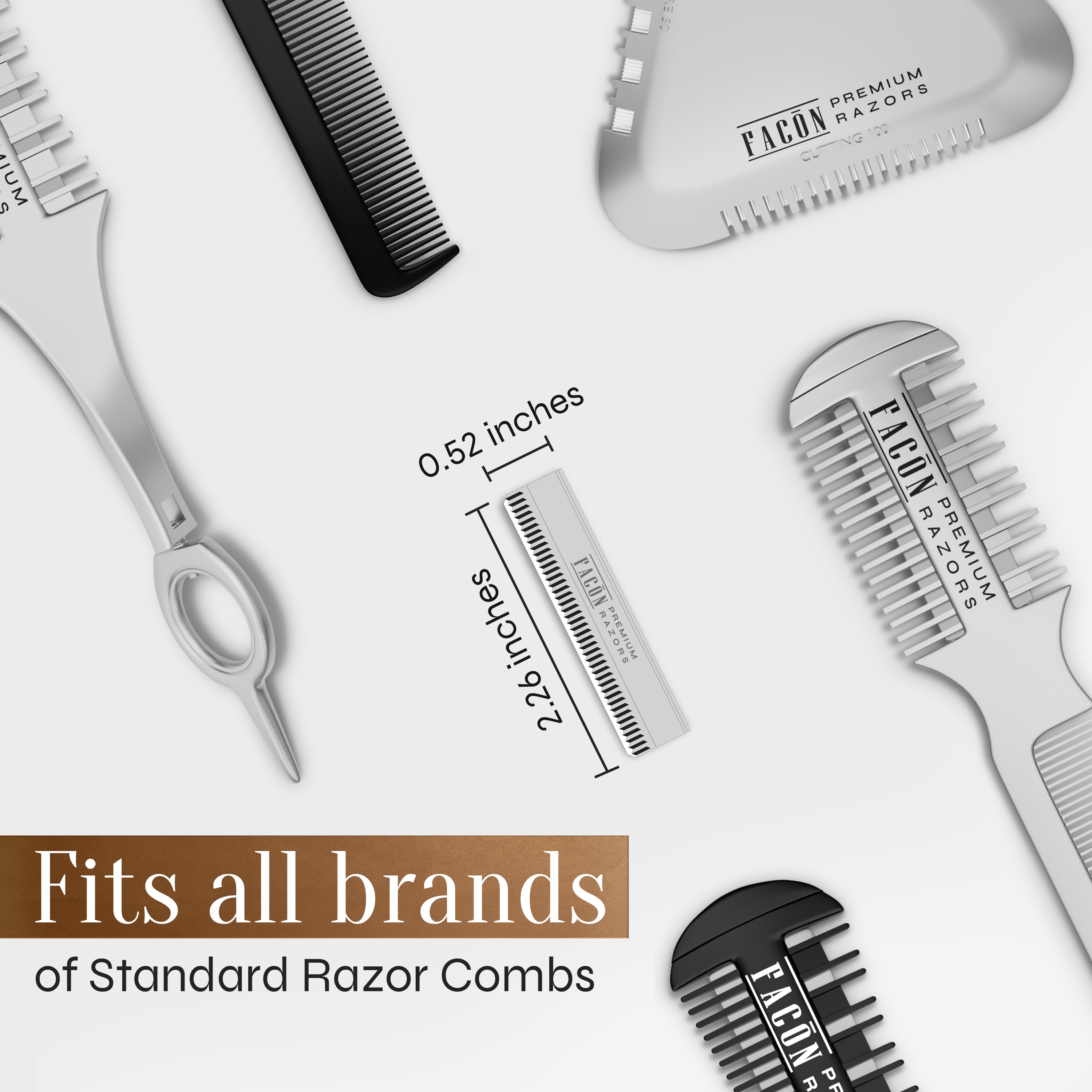Facón Professional Hair Razor Comb Replacement Blades, Styling Razor Blades for Thinning Texturizing Layering Cutting Hair, Premium Platinum Japanese Stainless Steel for Split Ends Trimming - 10 Count