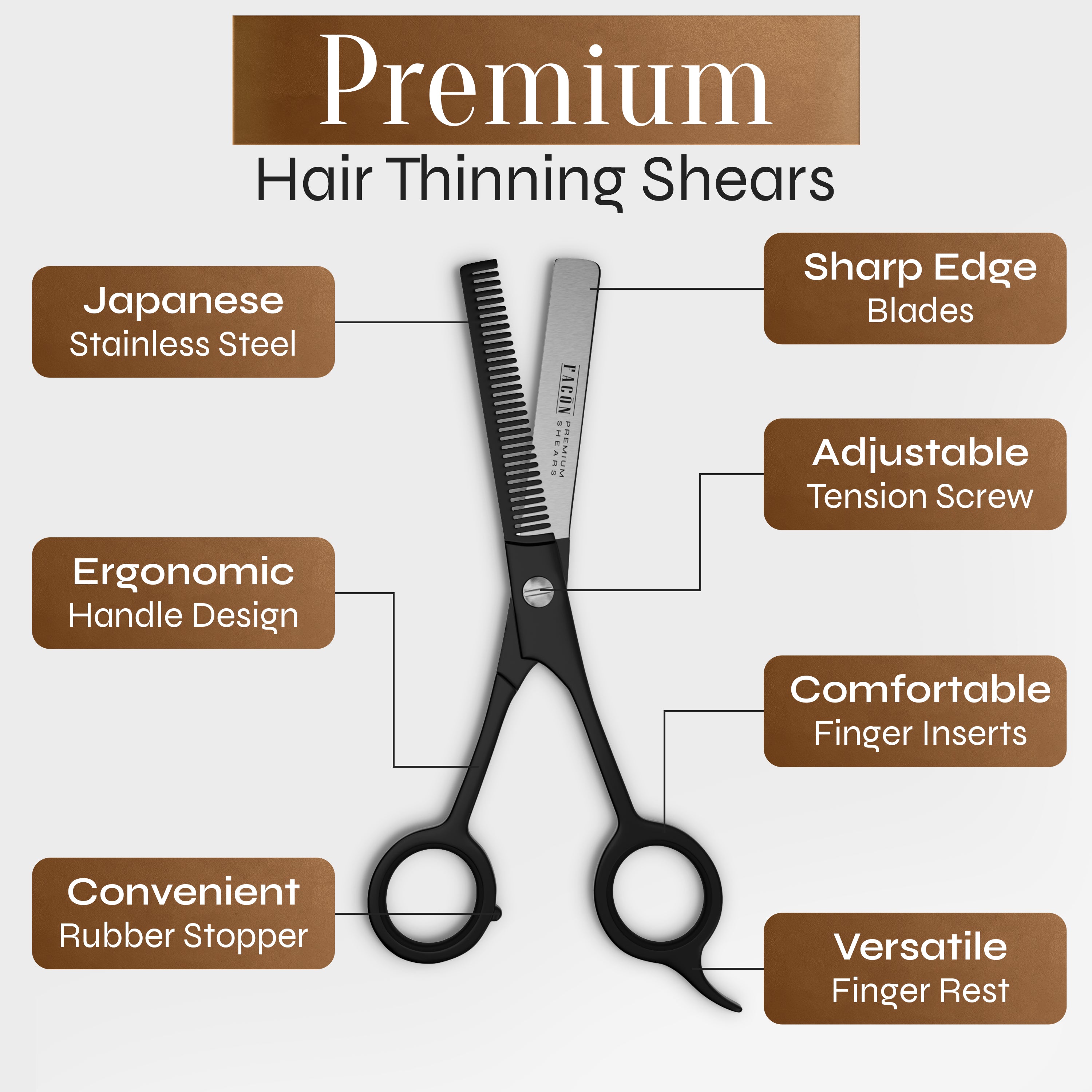 Facón Hair Thinning Scissors - Professional Hair Scissors 6.5" Razor Edge Barber Shears Salon Hair Texturizing Shears - Japanese Stainless Steel - Precision Thinning Premium Shear for Salon & Home Use