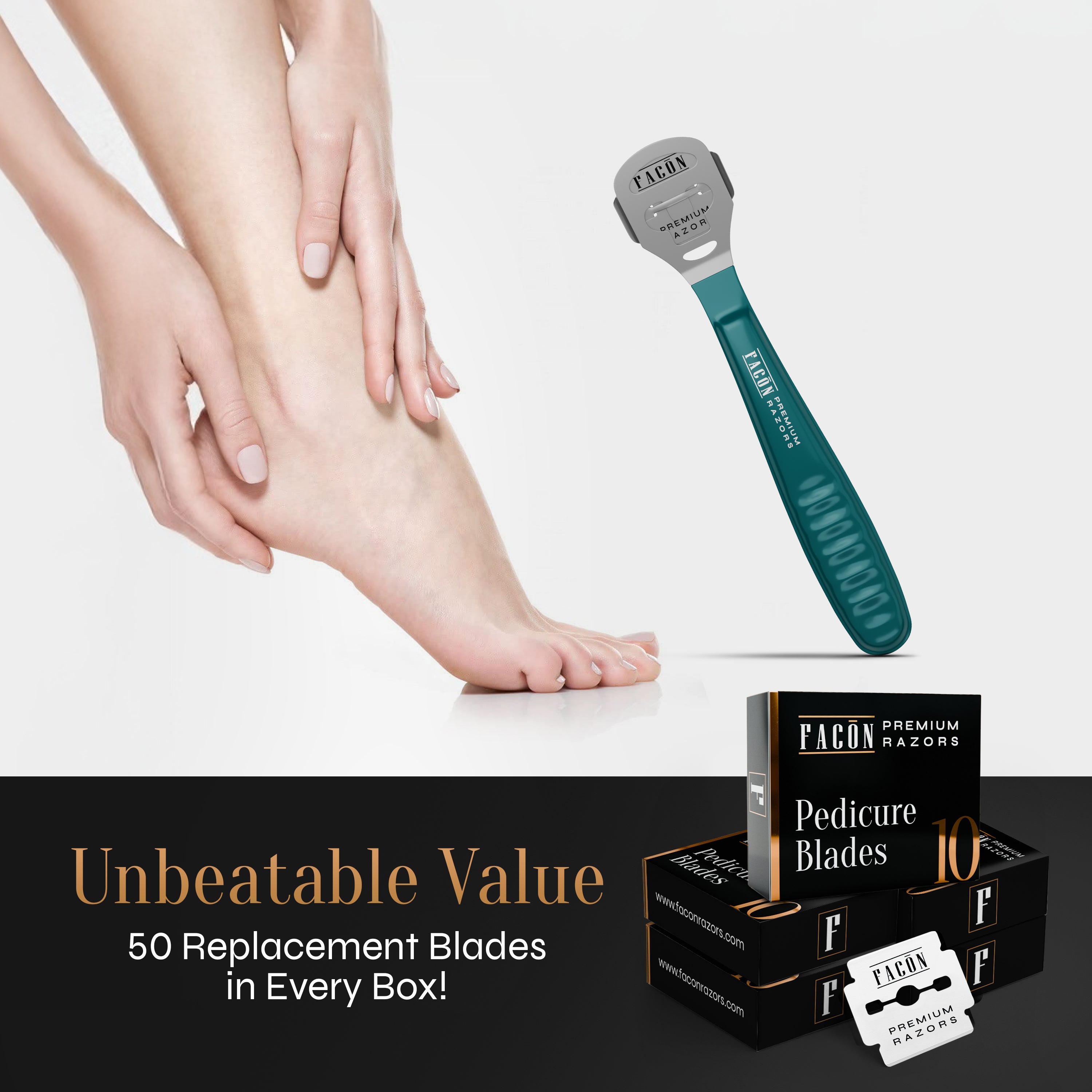 Facón Professional Callus Shaver Remover with 50 Blades, Pedicure Razor for Feet & Hands, Foot Razor for Callus Removal, Callus Blade Remover, Corn Shaver, Surgical Grade Premium Stainless Steel Tool