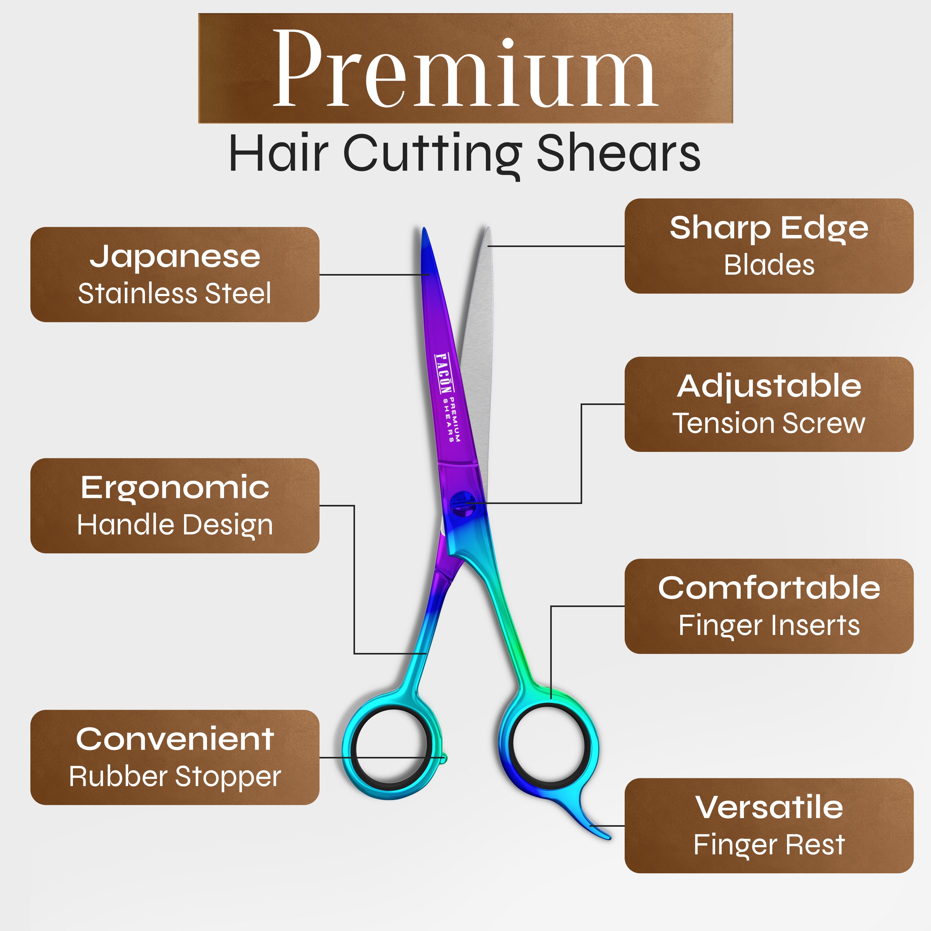 Facón Hair Cutting Scissors - Professional Hair Scissors 6.5 Inch Razor Edge Barber Shears Salon Hair Cutting Shears - Japanese Stainless Steel - Precision Cutting Premium Shears for Men, Women & Kids