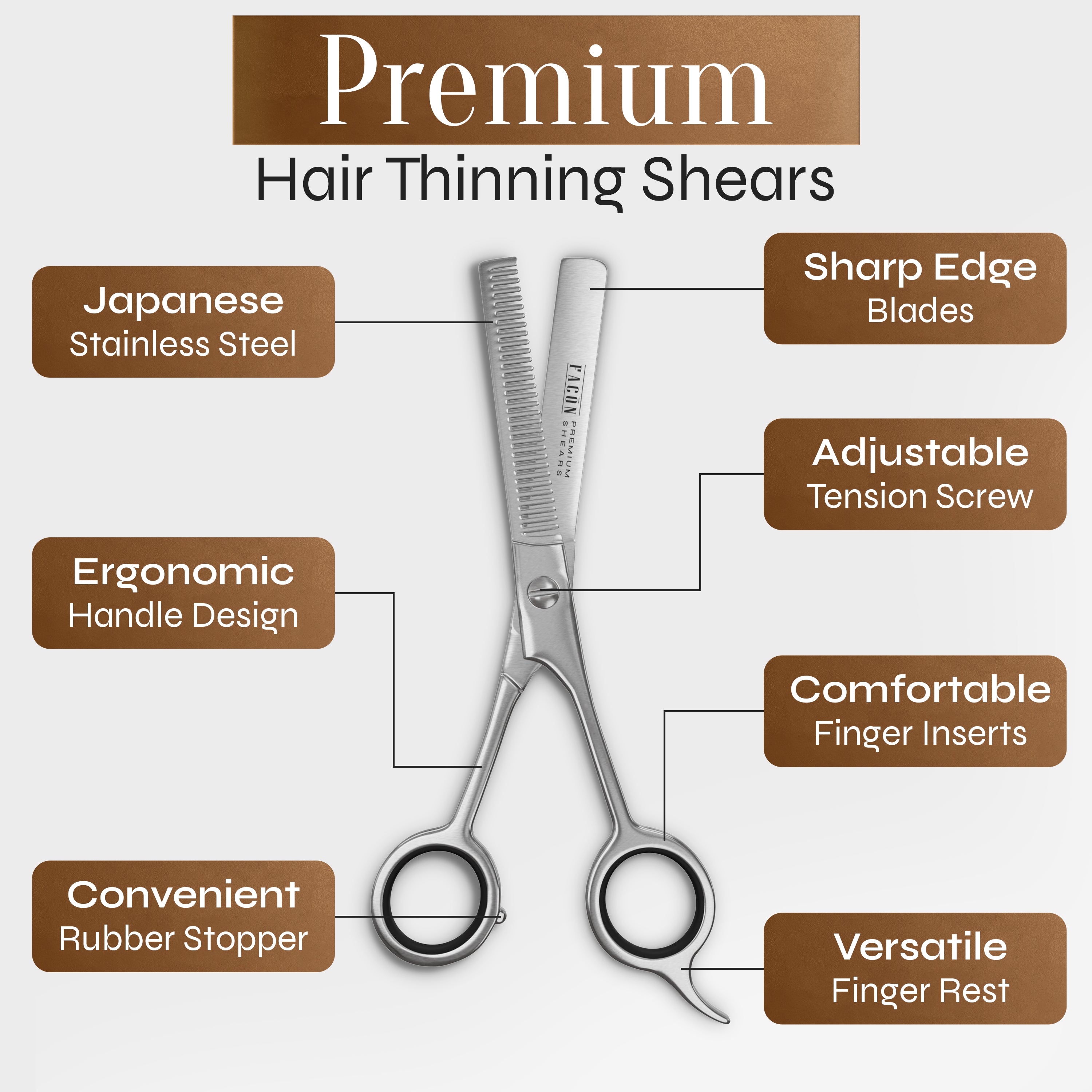 Facón Hair Thinning Scissors - Professional Hair Scissors 6.5" Razor Edge Barber Shears Salon Hair Texturizing Shears - Japanese Stainless Steel - Precision Thinning Premium Shear for Salon & Home Use