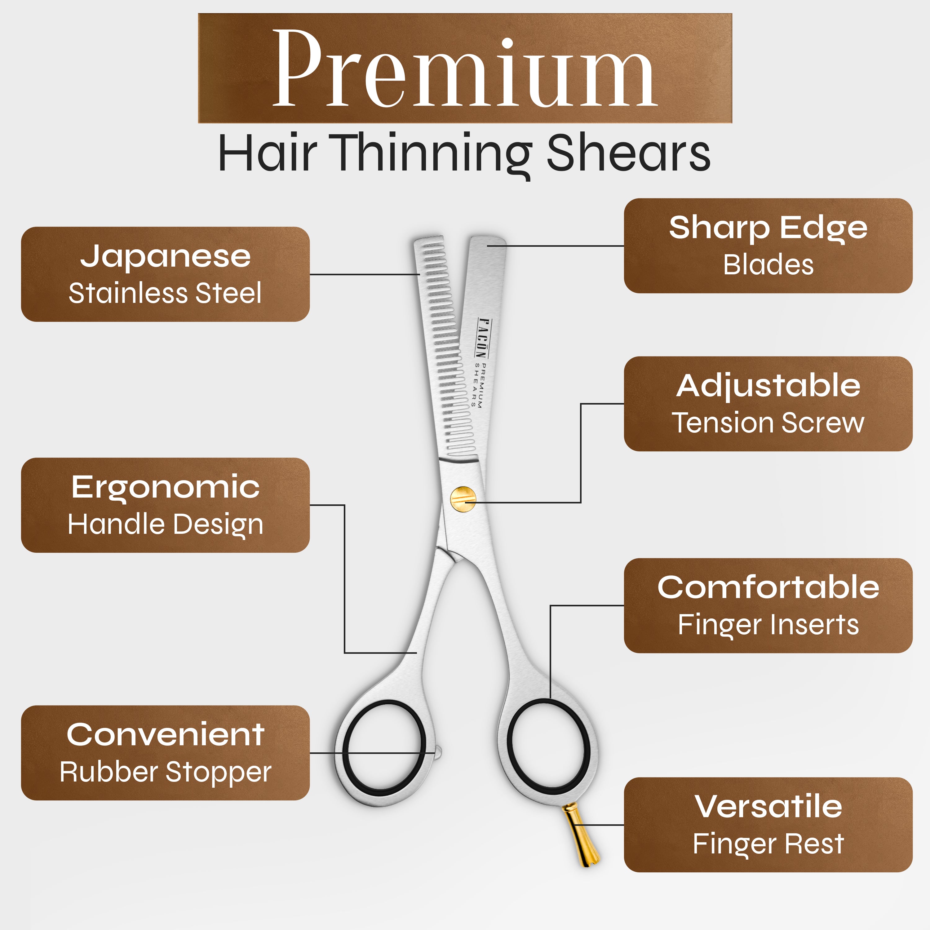 Facón Hair Thinning Scissors - Professional Hair Scissors 6.5" Razor Edge Barber Shears Salon Hair Texturizing Shears - Japanese Stainless Steel - Precision Thinning Premium Shear for Salon & Home Use