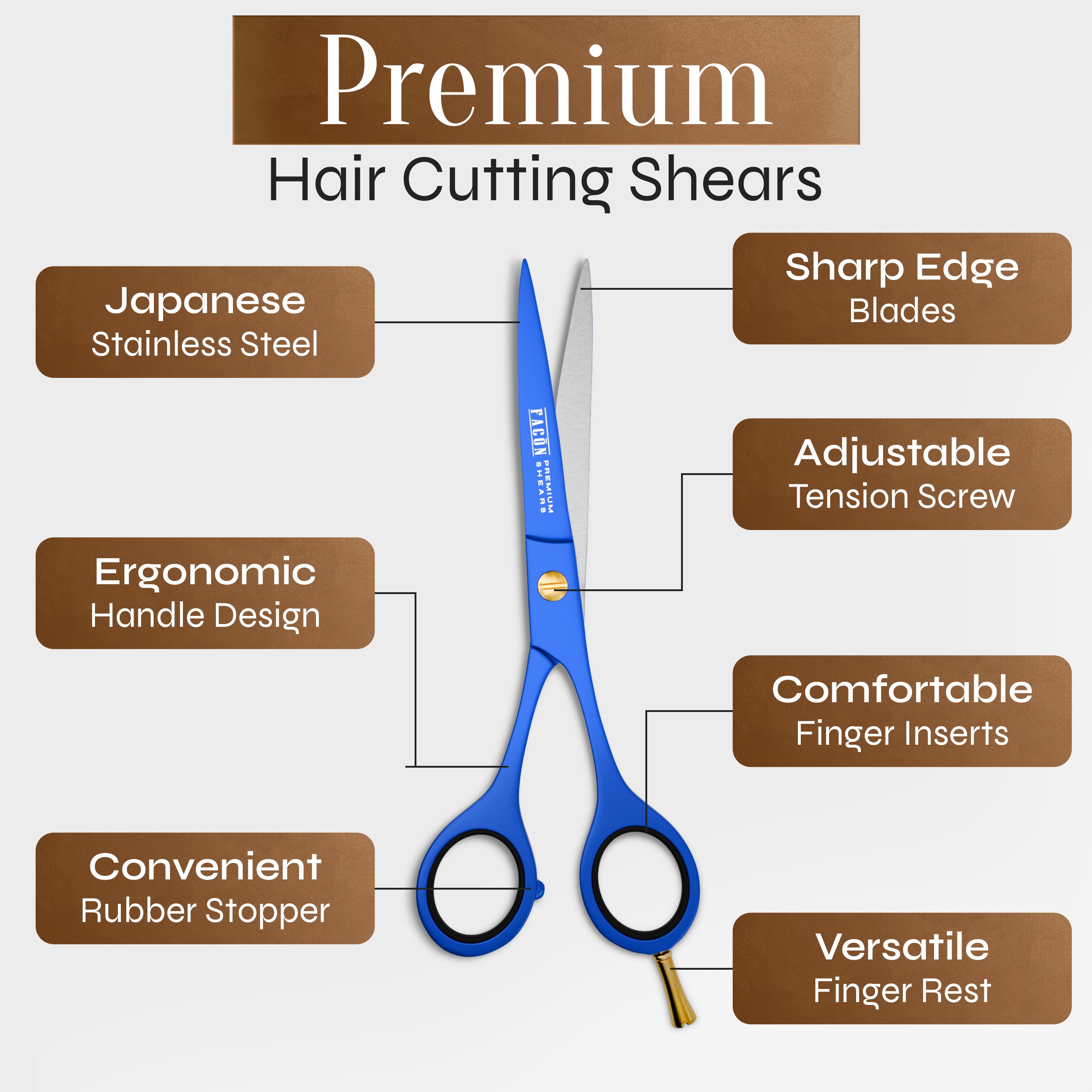 Facón Hair Cutting Scissors - Professional Hair Scissors 6.5 Inch Razor Edge Barber Shears Salon Hair Cutting Shears - Japanese Stainless Steel - Precision Cutting Premium Shears for Men, Women & Kids