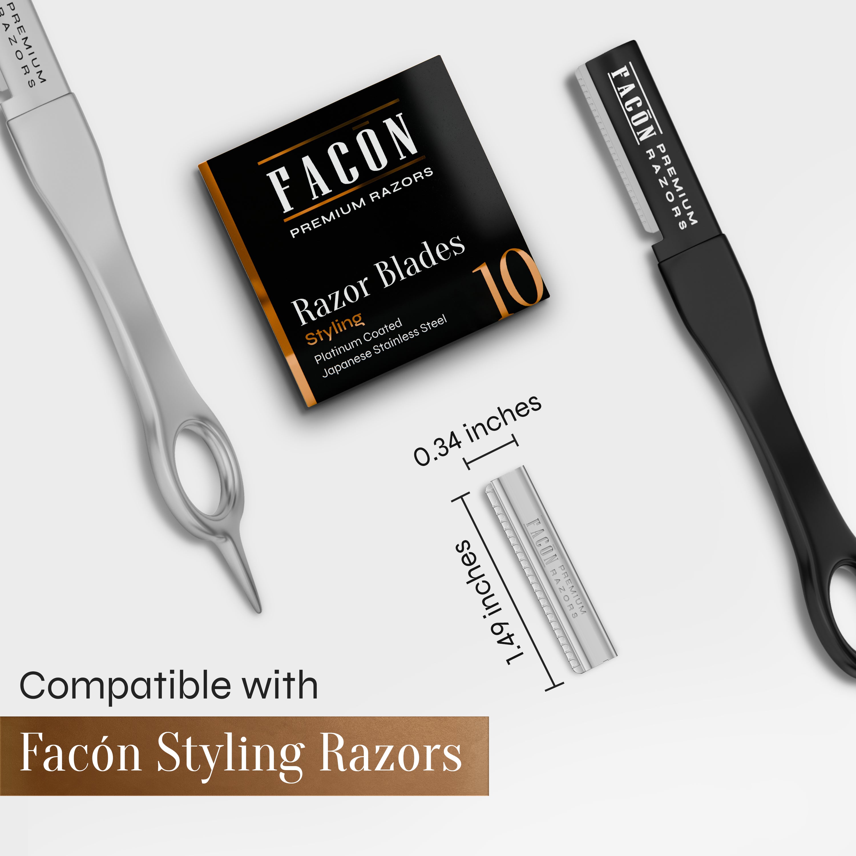 Facón Professional Beard Razor for Men Replacement Blades, Premium Razor Blades for Mustache Shaper, Beard Edger & Hair Lineup, Platinum Japanese Stainless Steel for Smooth & Precise Shave - 10 Count