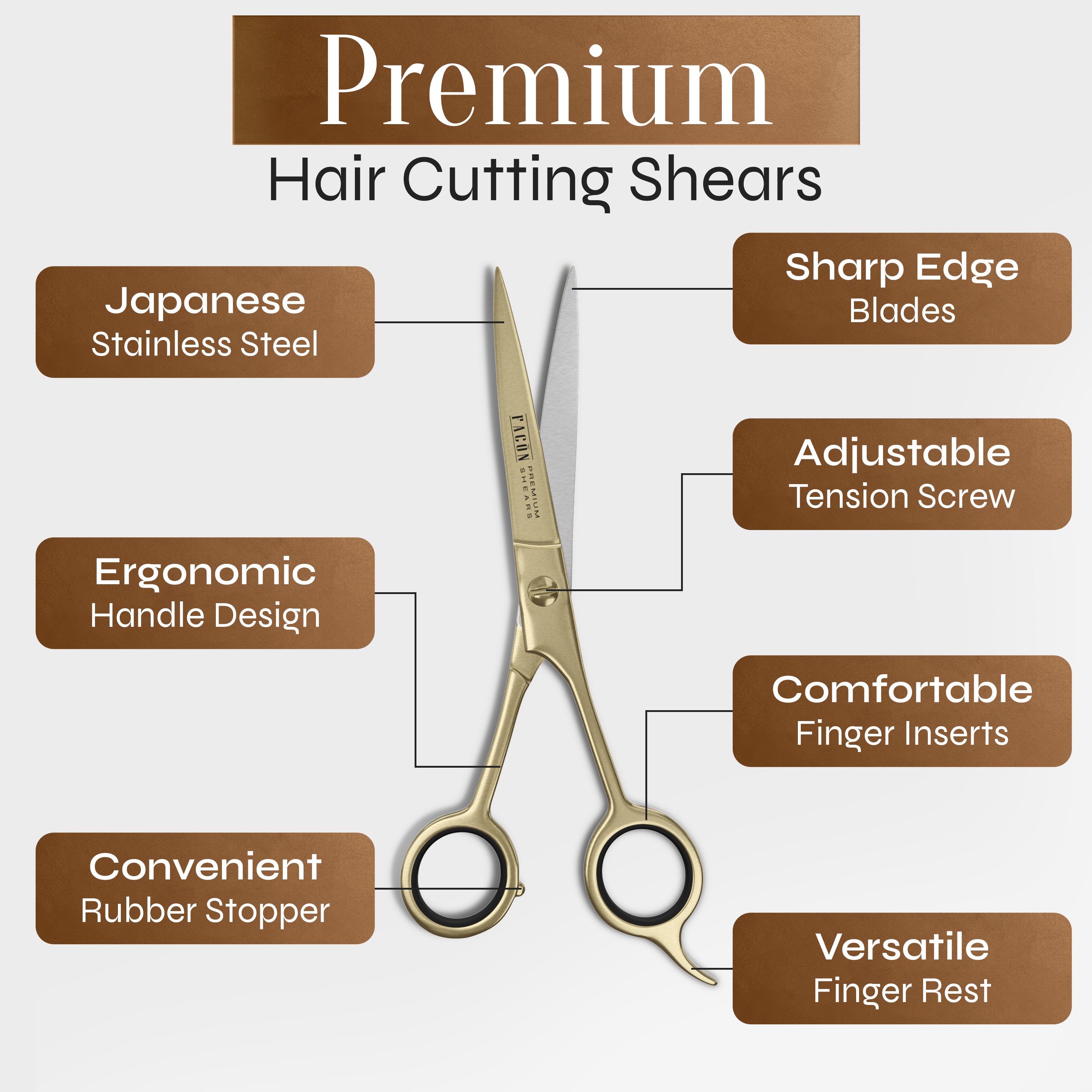Facón Hair Cutting Scissors - Professional Hair Scissors 6.5 Inch Razor Edge Barber Shears Salon Hair Cutting Shears - Japanese Stainless Steel - Precision Cutting Premium Shears for Men, Women & Kids