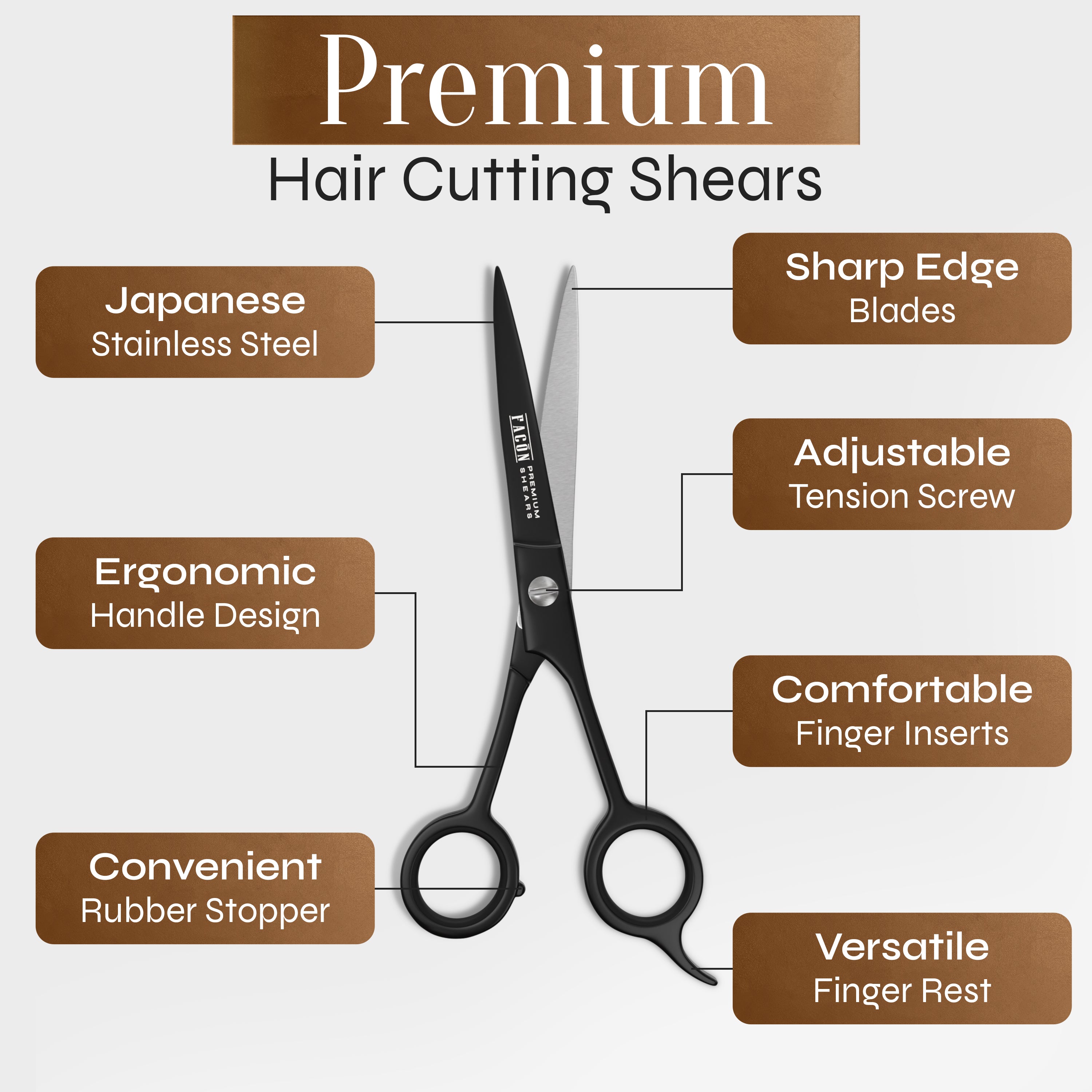 Facón Hair Cutting Scissors - Professional Hair Scissors 6.5 Inch Razor Edge Barber Shears Salon Hair Cutting Shears - Japanese Stainless Steel - Precision Cutting Premium Shears for Men, Women & Kids