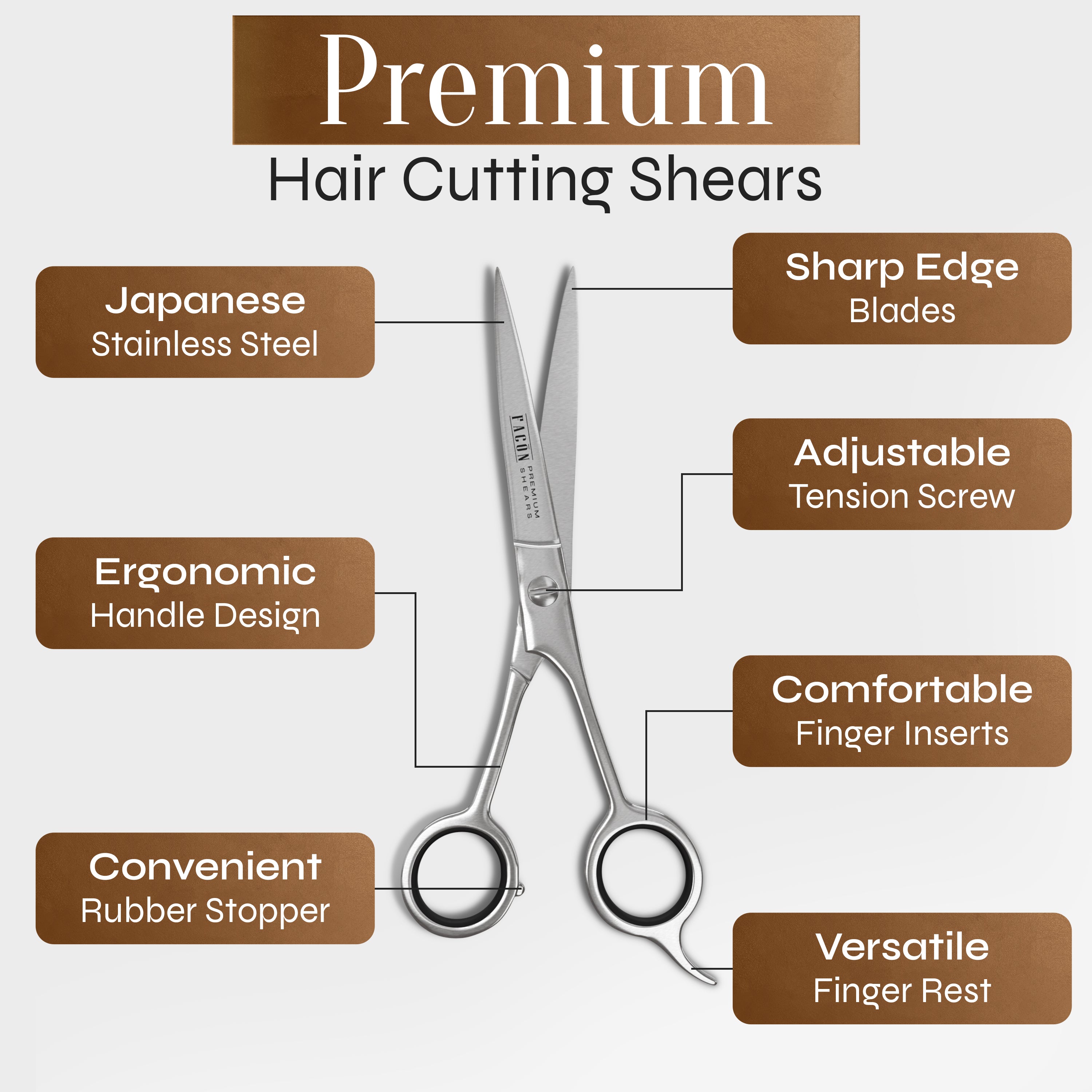 Facón Hair Cutting Scissors - Professional Hair Scissors 6.5 Inch Razor Edge Barber Shears Salon Hair Cutting Shears - Japanese Stainless Steel - Precision Cutting Premium Shears for Men, Women & Kids
