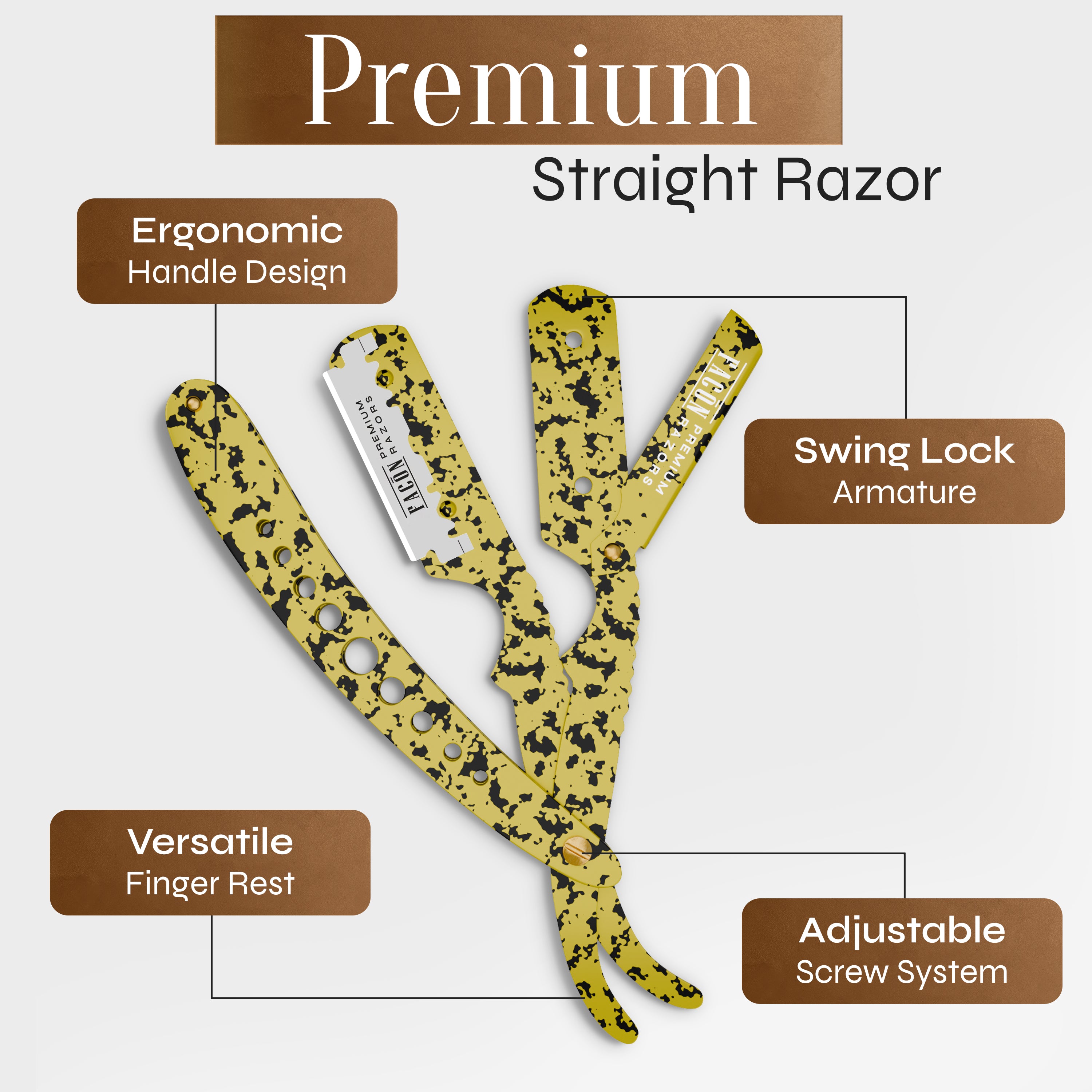 Facón Straight Razors for Men - Professional Barber Straight Edge Razor Kit with 100 Blades, Classic Stainless Steel Barbero Shaver for a Smooth & Precise Shave, Premium Barber Razor for Men's Shaving